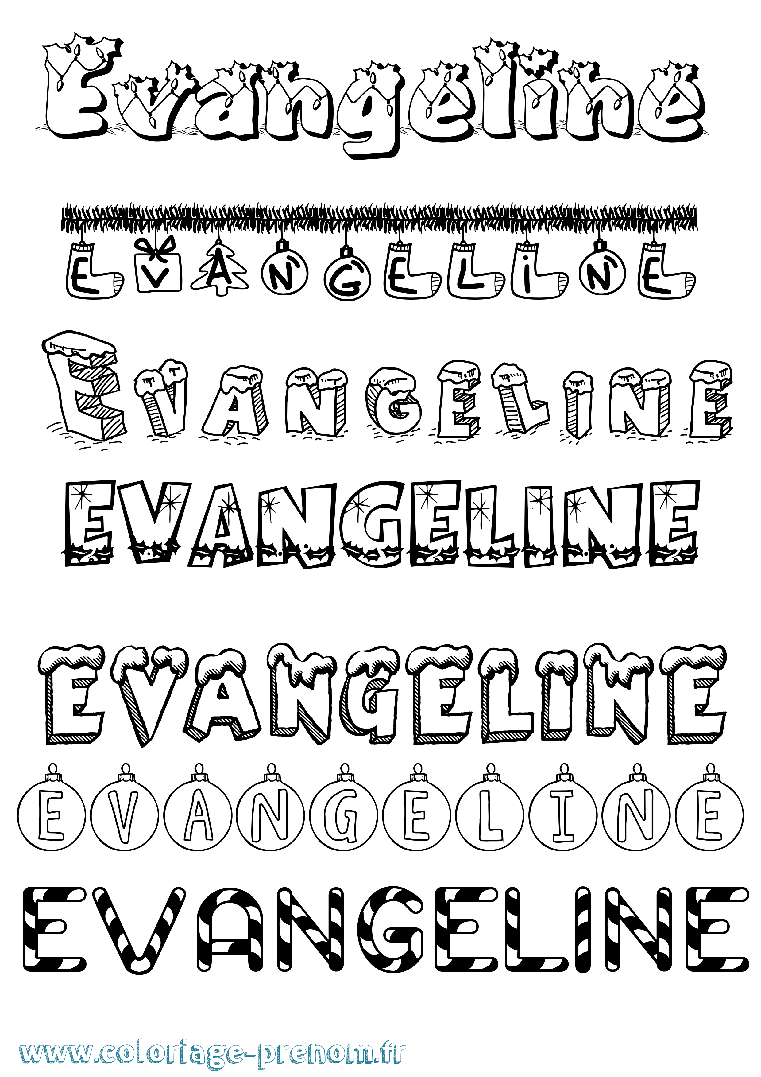 Coloriage prénom Evangeline Noël