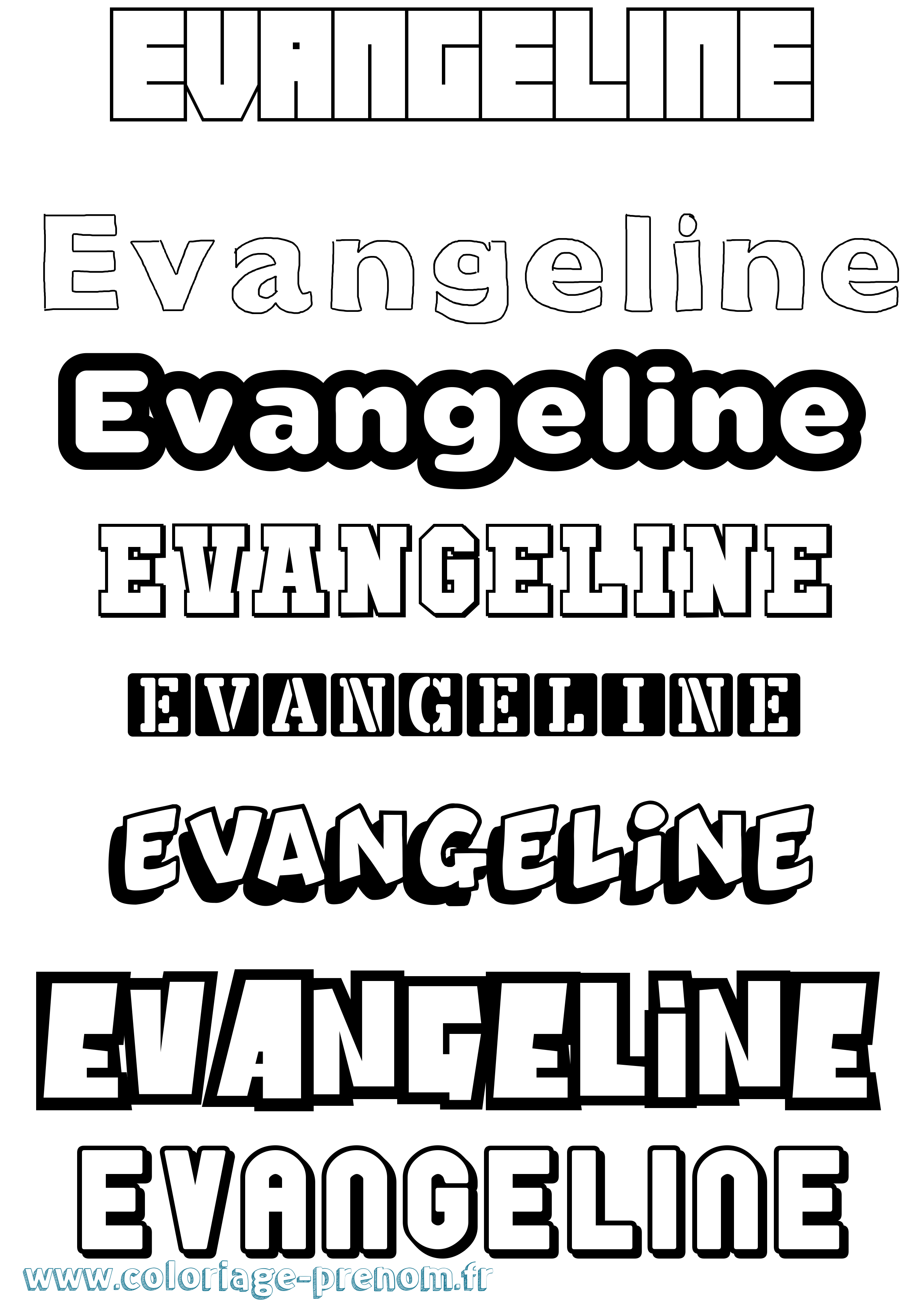 Coloriage prénom Evangeline Simple