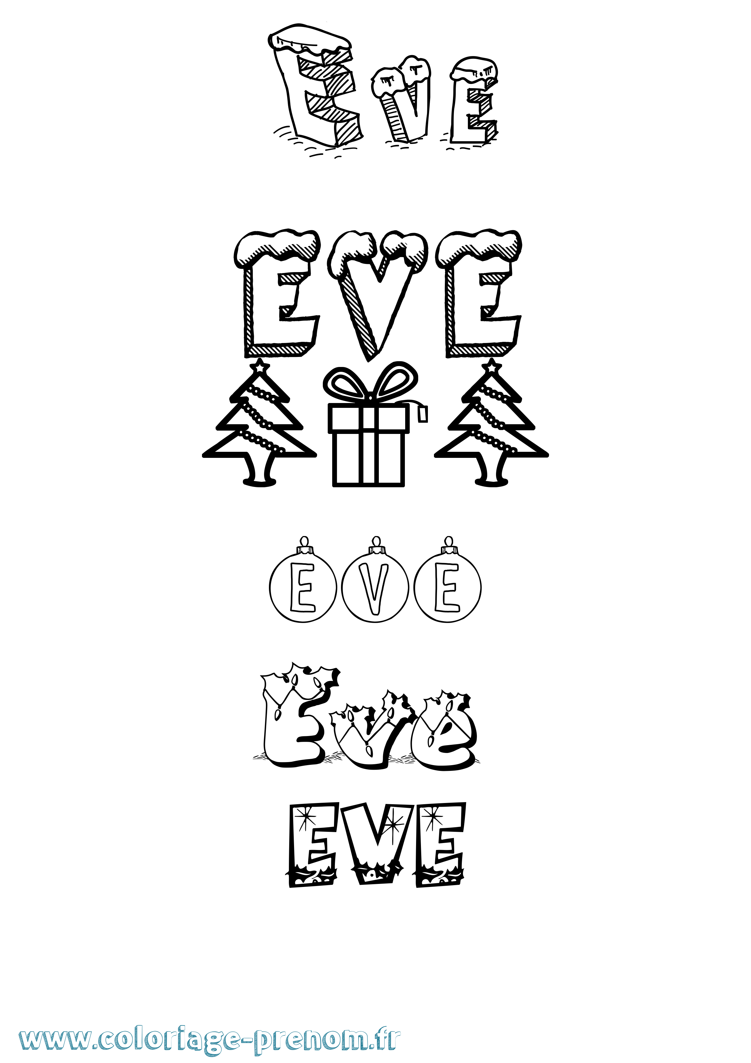 Coloriage prénom Eve Noël