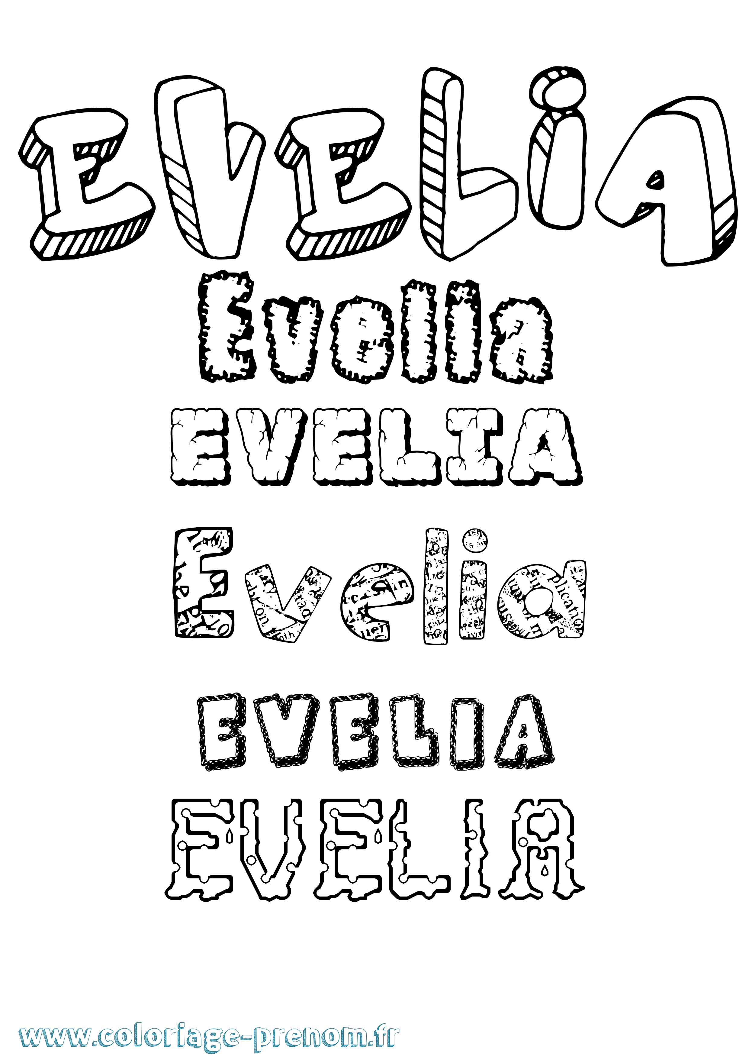 Coloriage prénom Evelia Destructuré