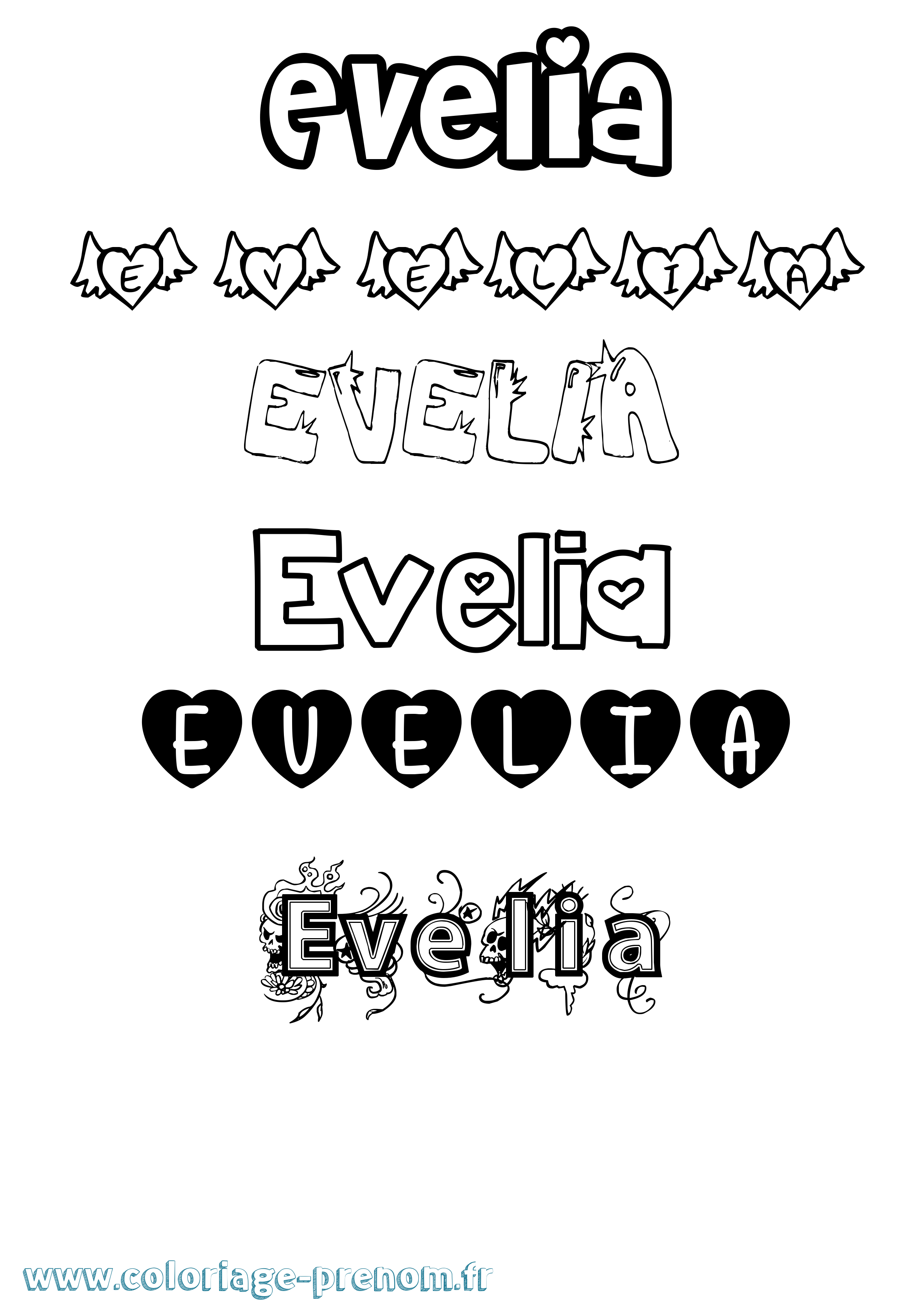 Coloriage prénom Evelia Girly