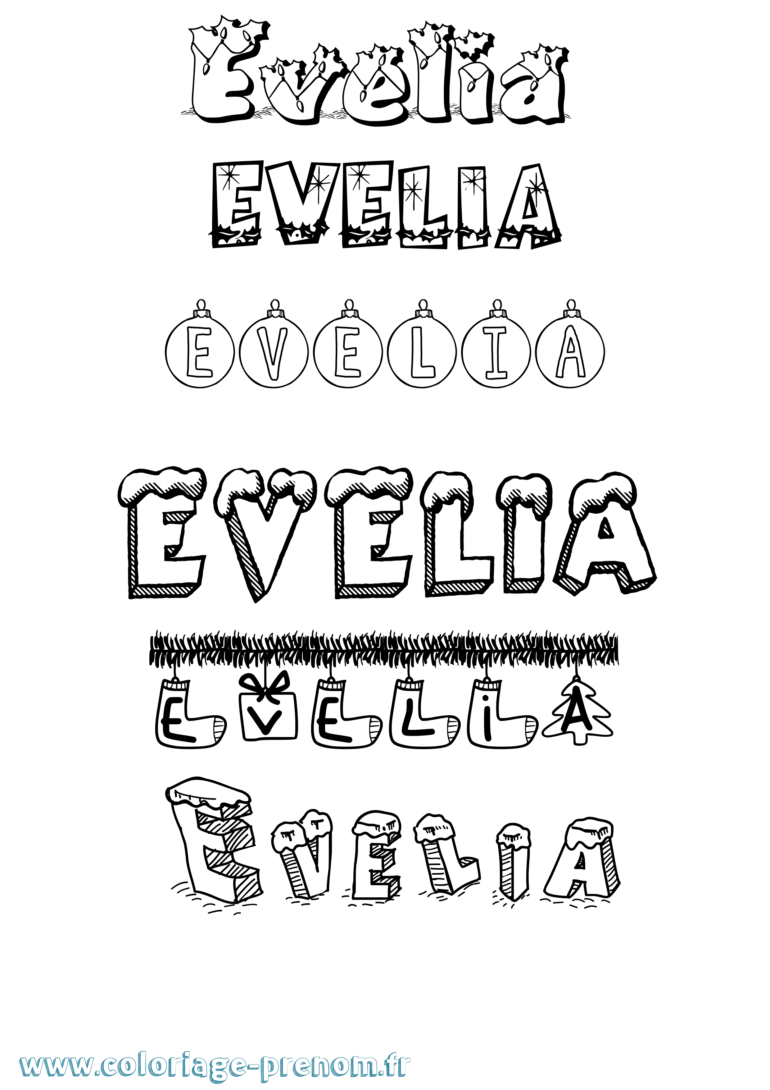 Coloriage prénom Evelia Noël