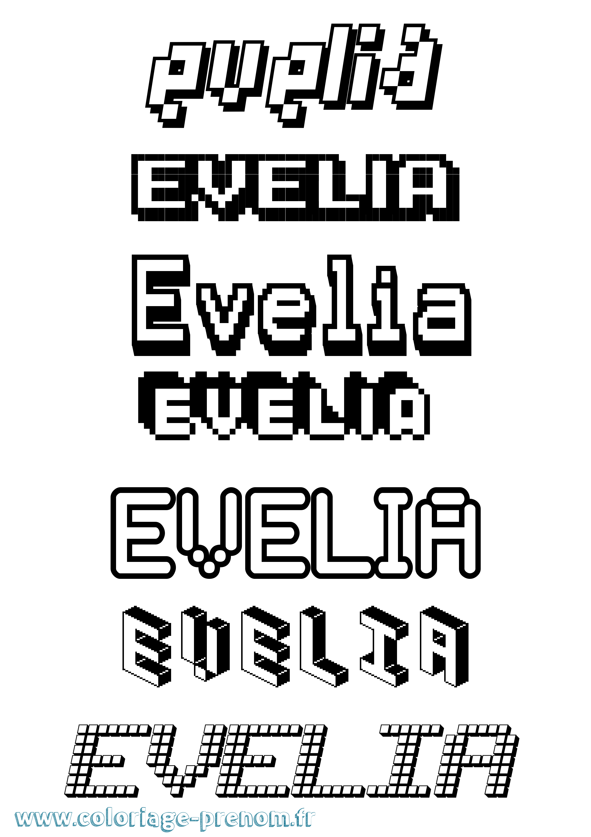 Coloriage prénom Evelia Pixel
