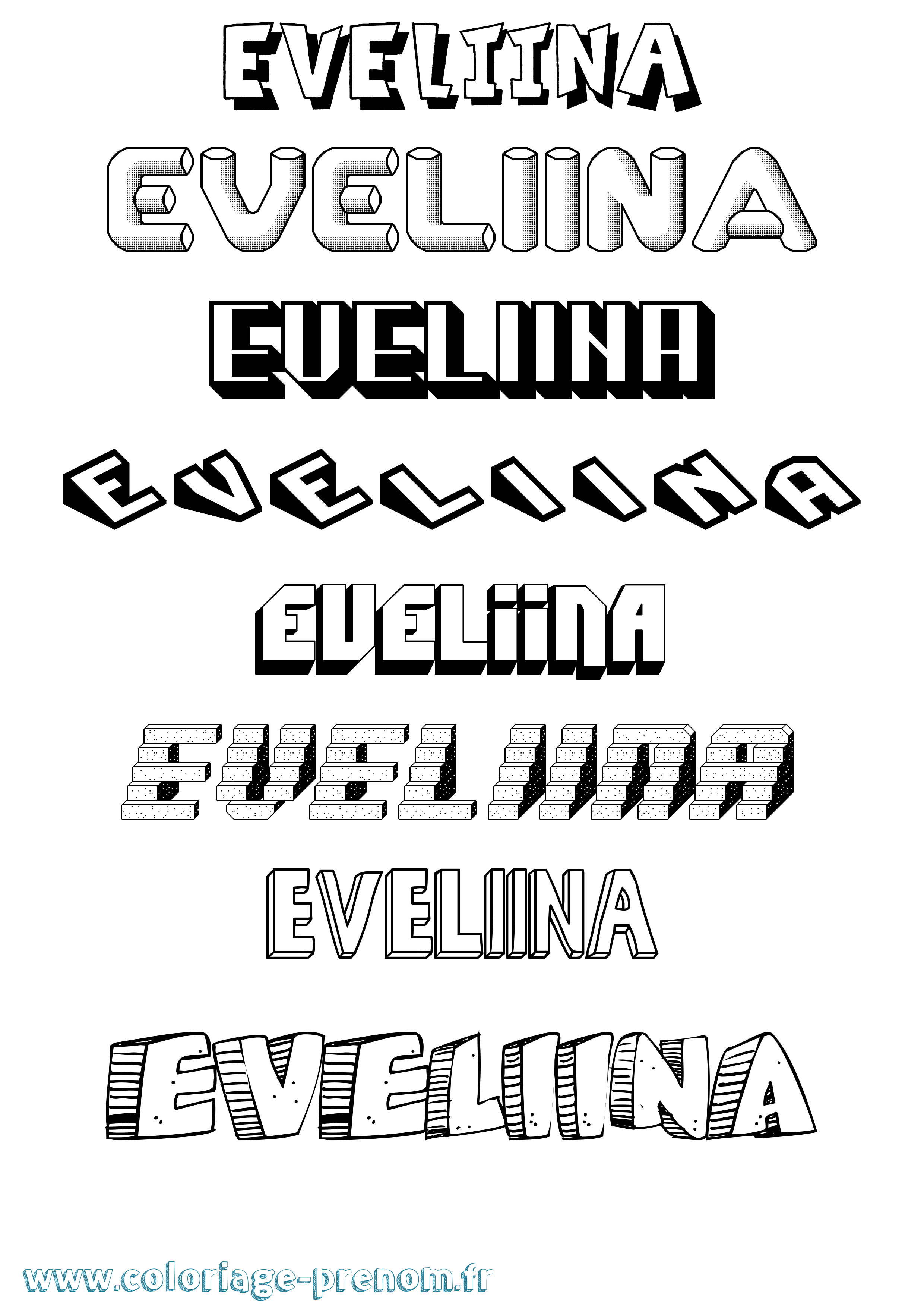Coloriage prénom Eveliina Effet 3D