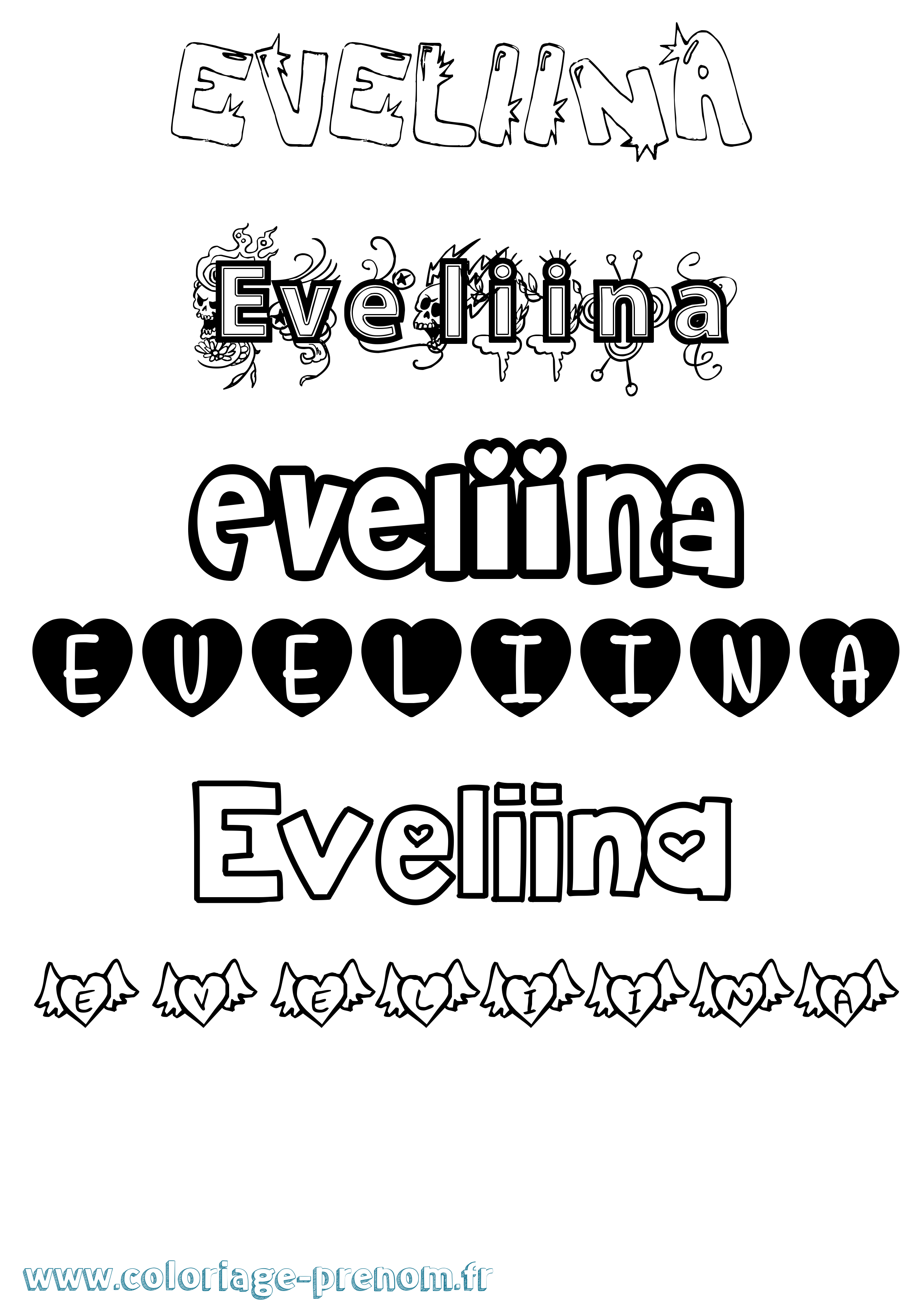 Coloriage prénom Eveliina Girly