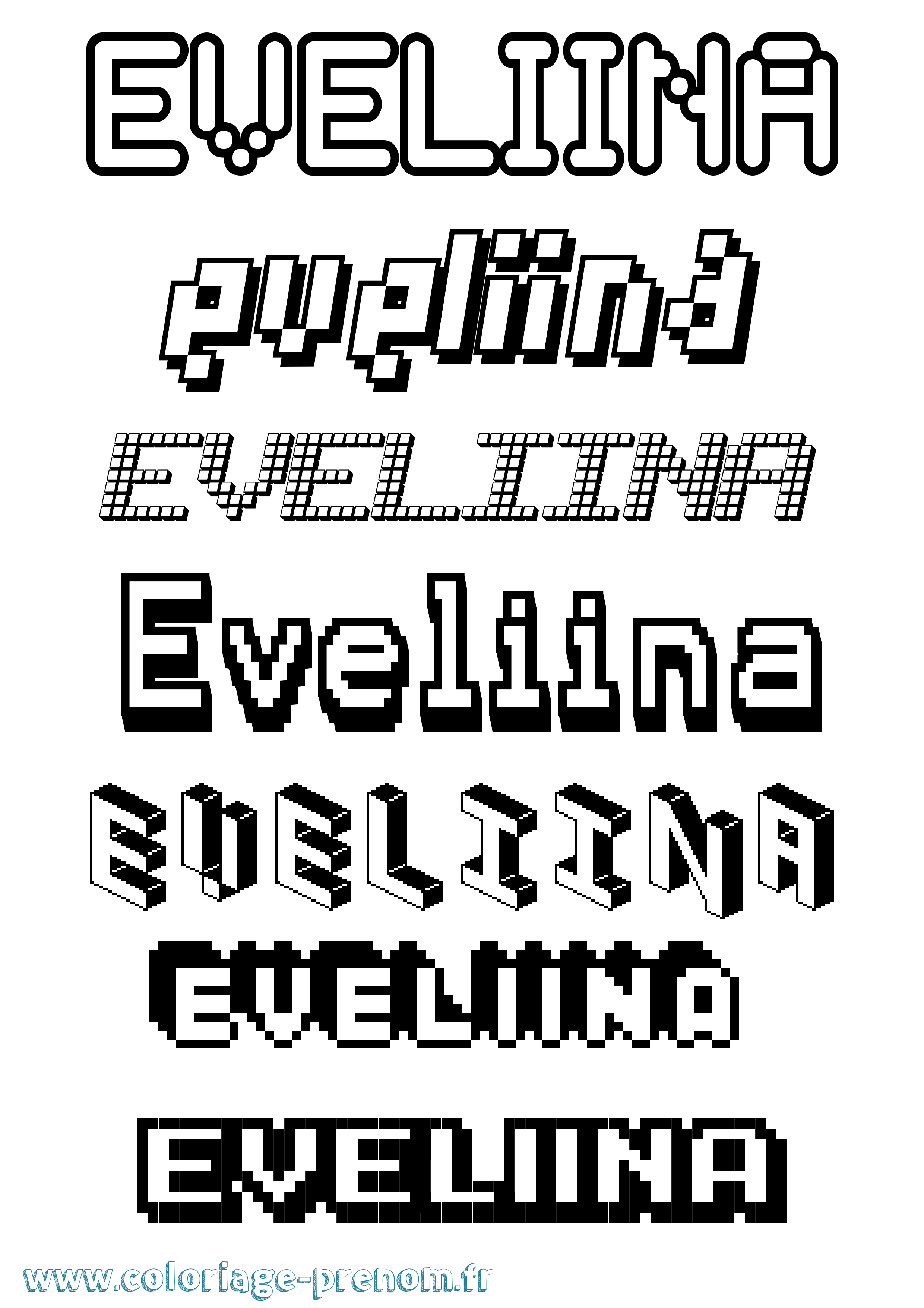 Coloriage prénom Eveliina Pixel