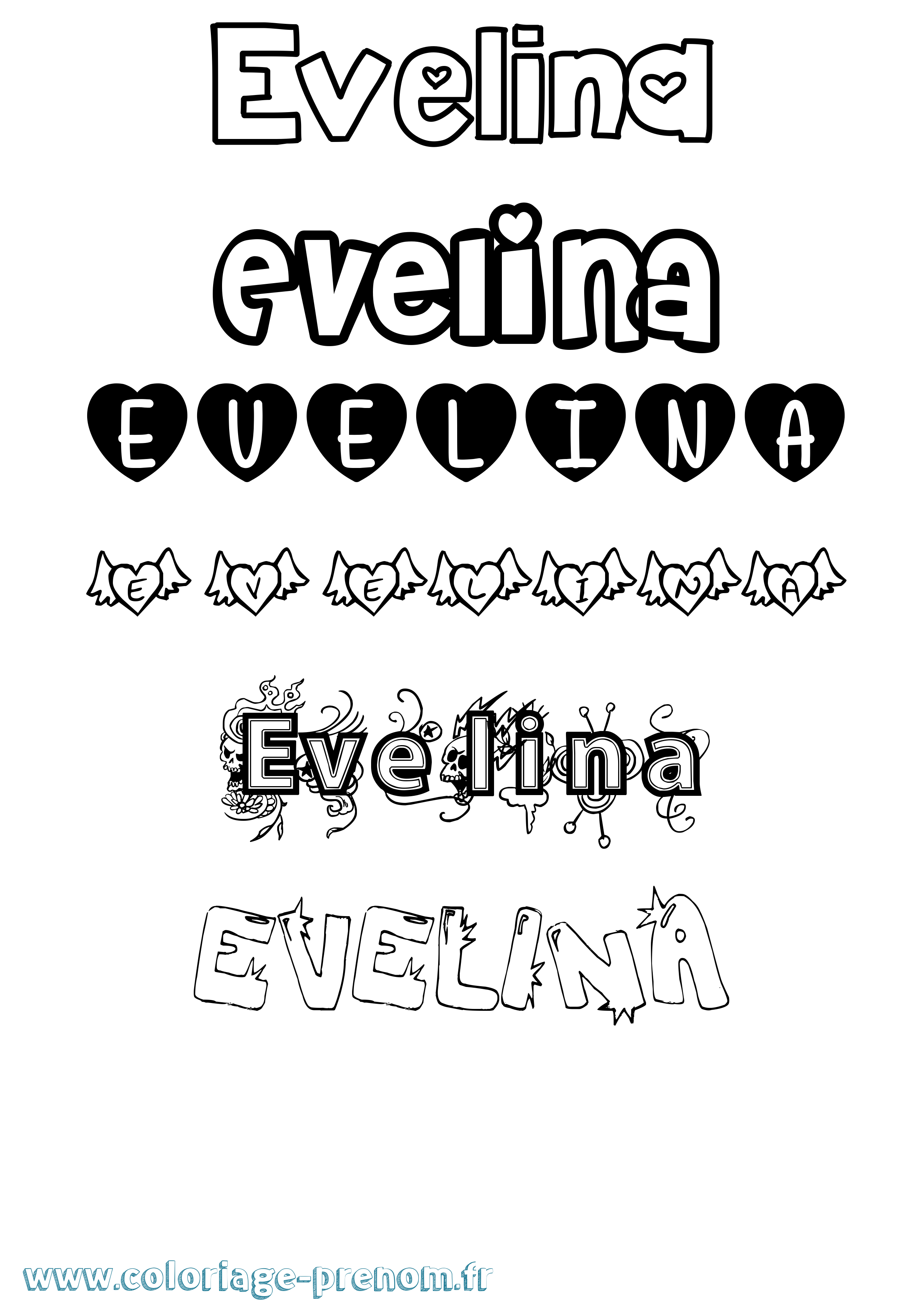 Coloriage Evelina Girly Coloriage prénom Evelina Girly