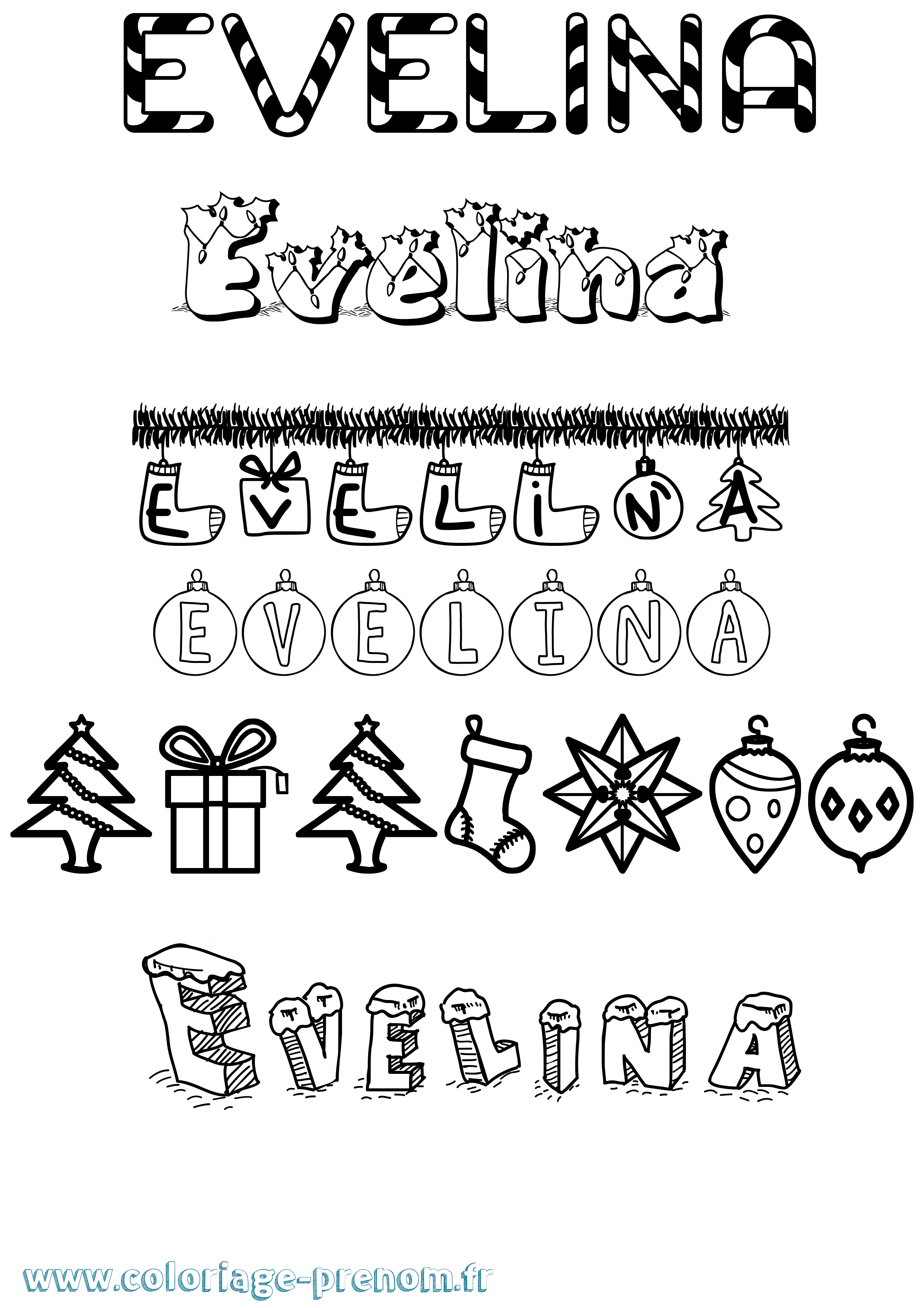 Coloriage Evelina Noël Coloriage prénom Evelina Noël