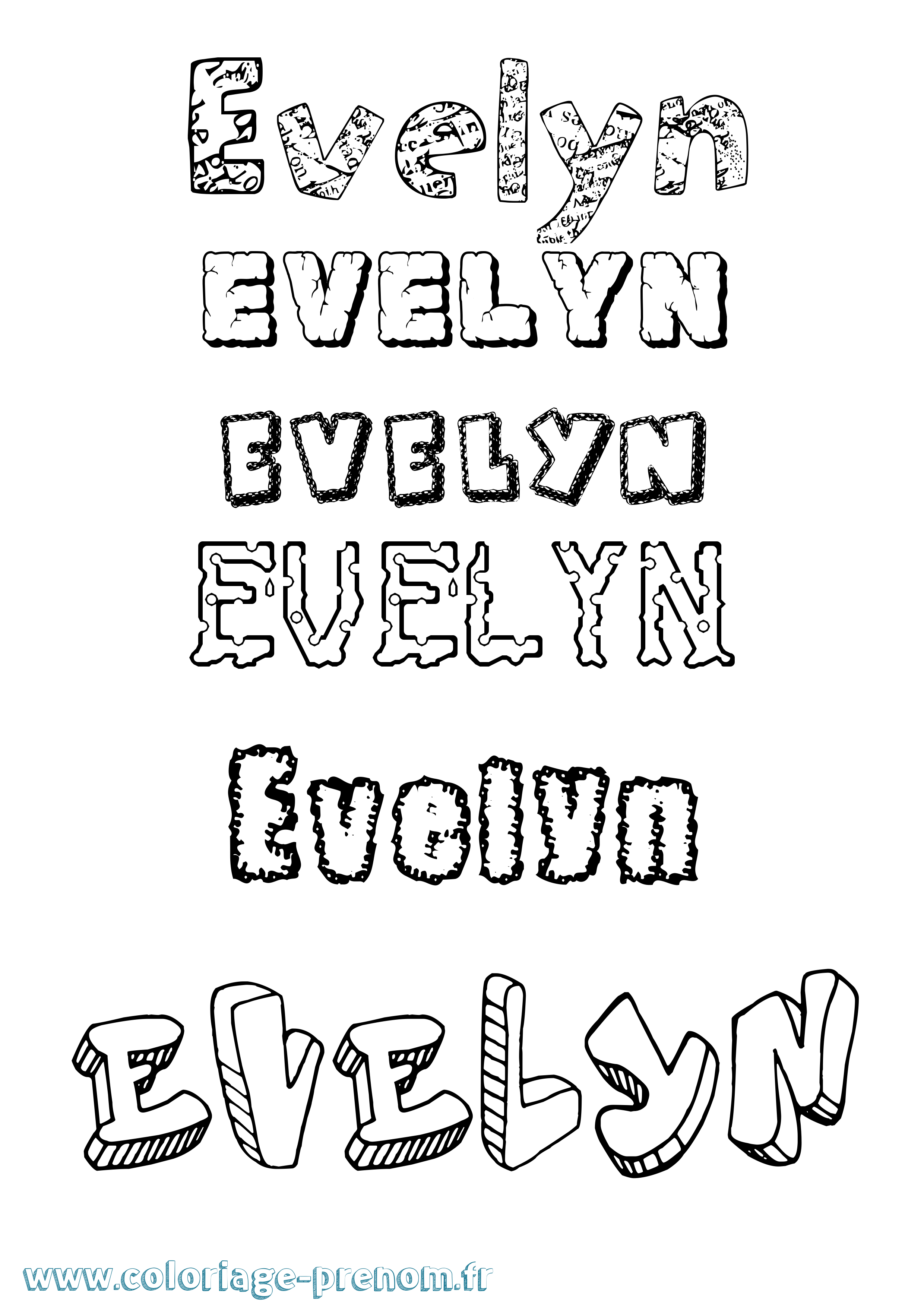 Coloriage prénom Evelyn Destructuré