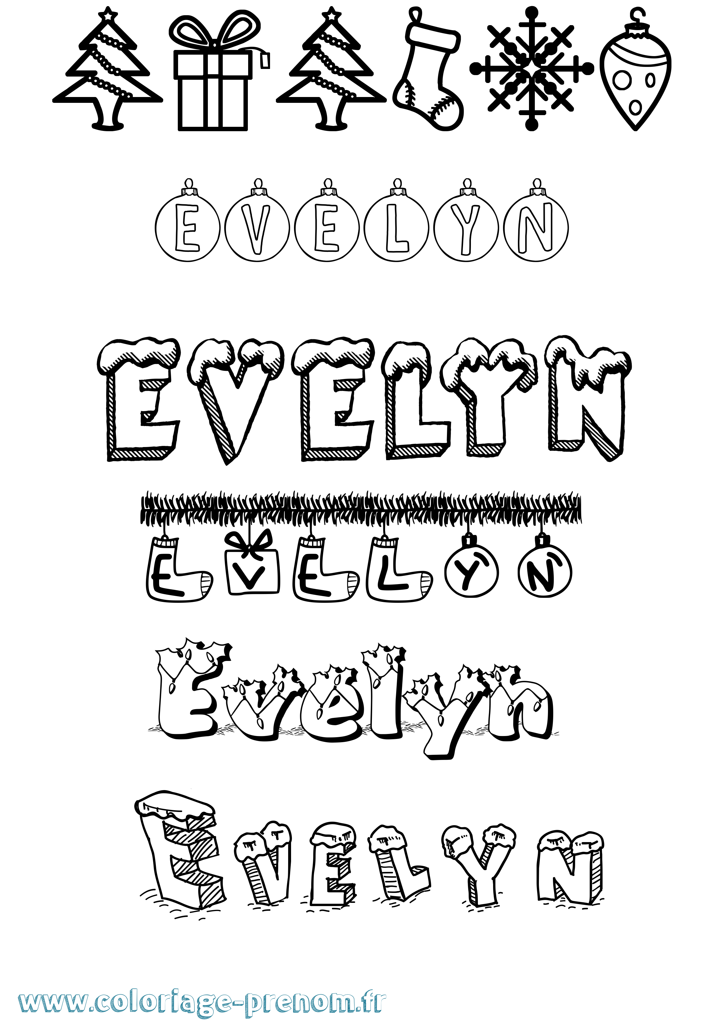 Coloriage prénom Evelyn Noël