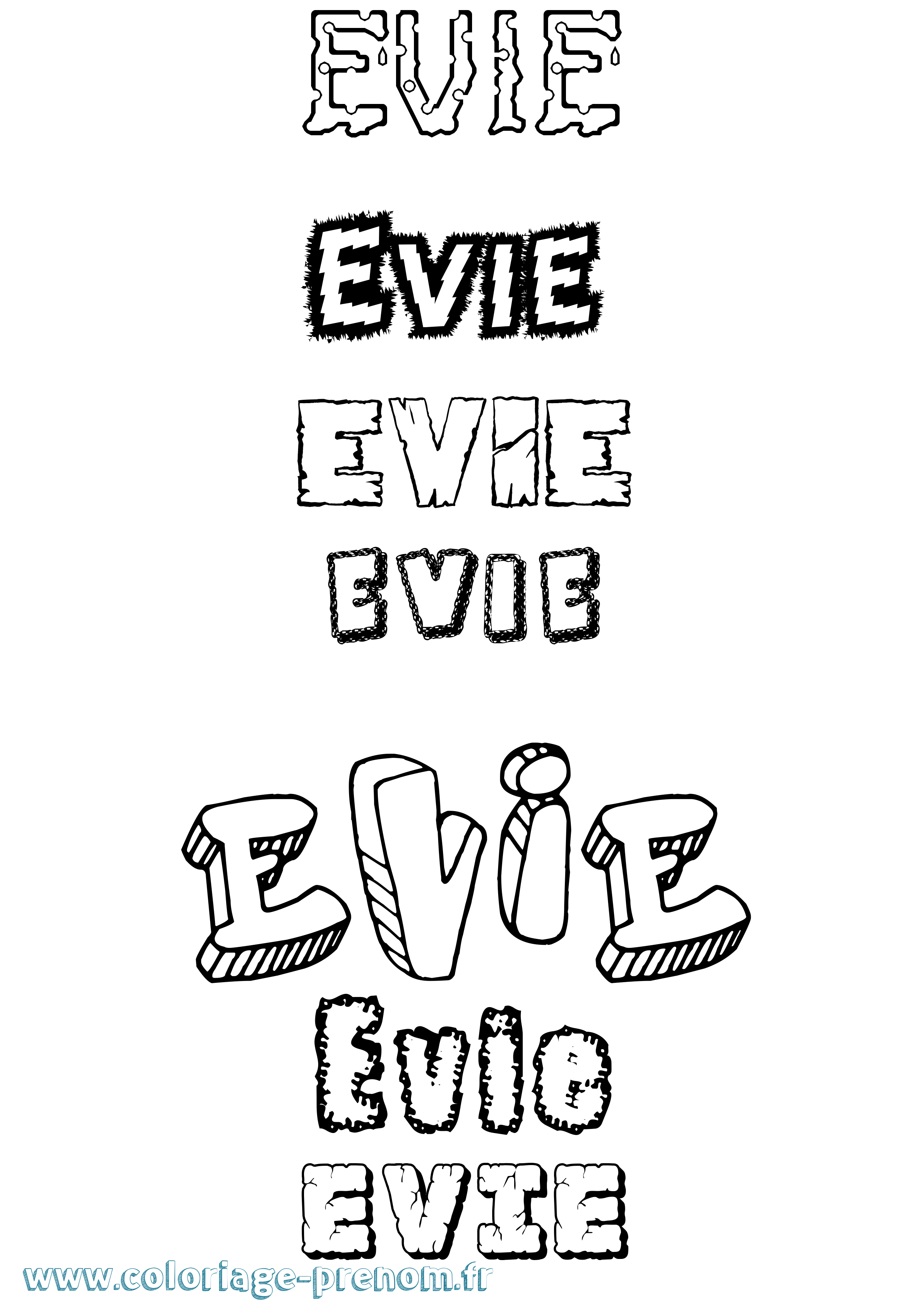 Coloriage prénom Evie Destructuré