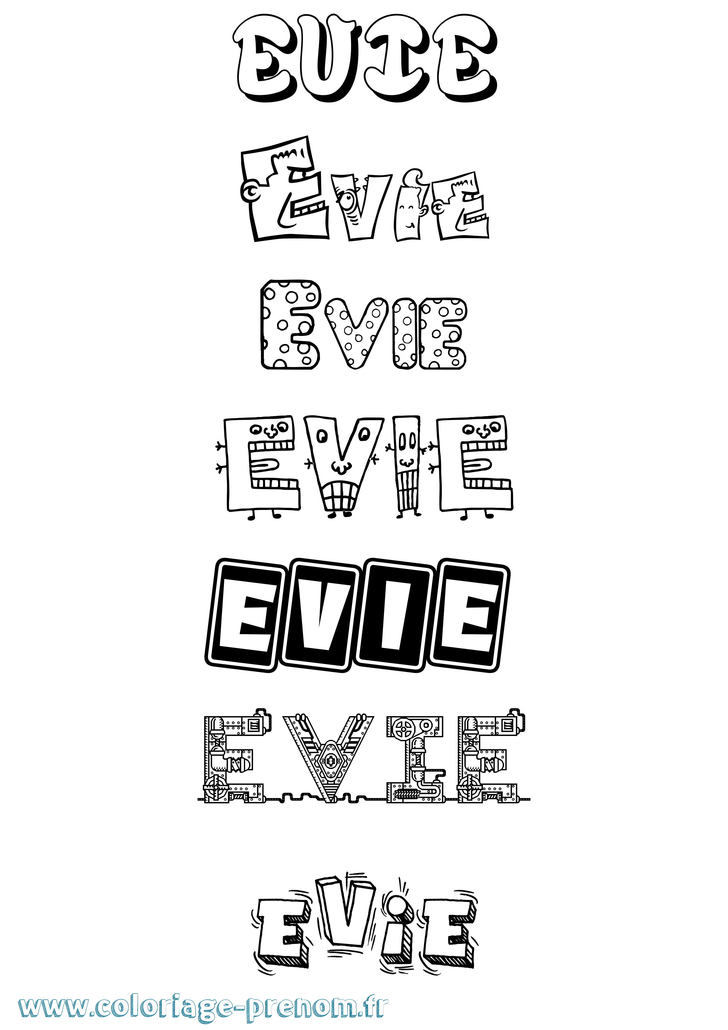 Coloriage prénom Evie Fun