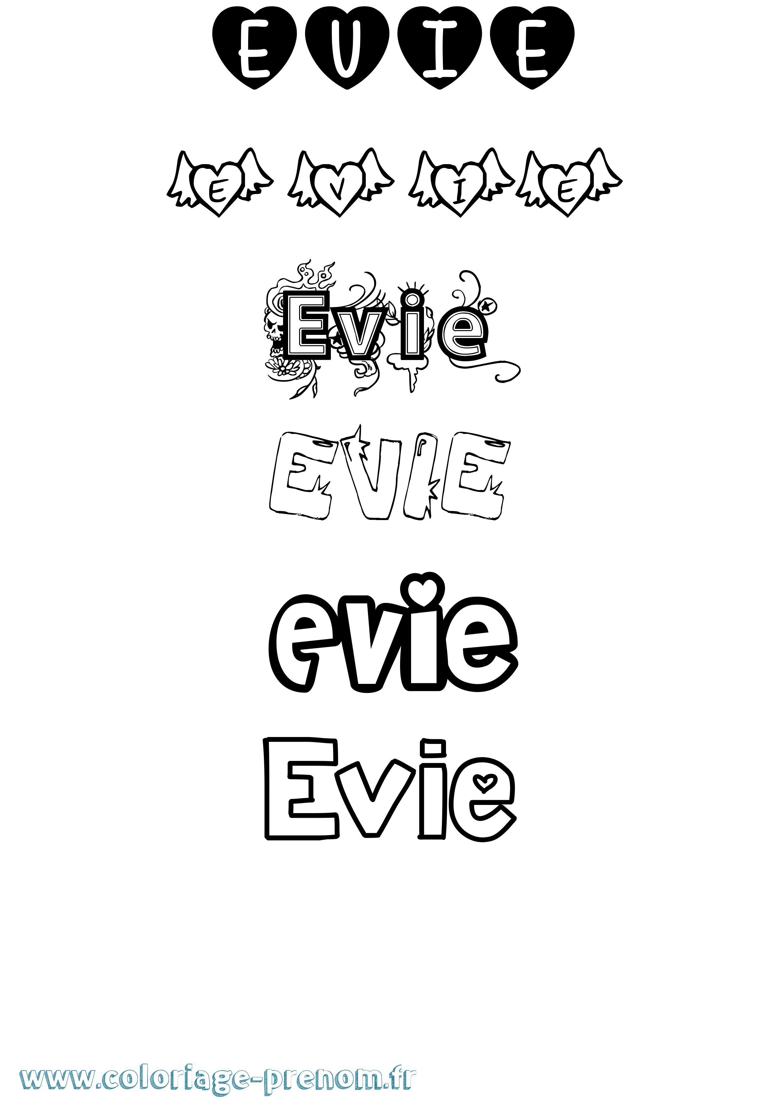 Coloriage prénom Evie Girly