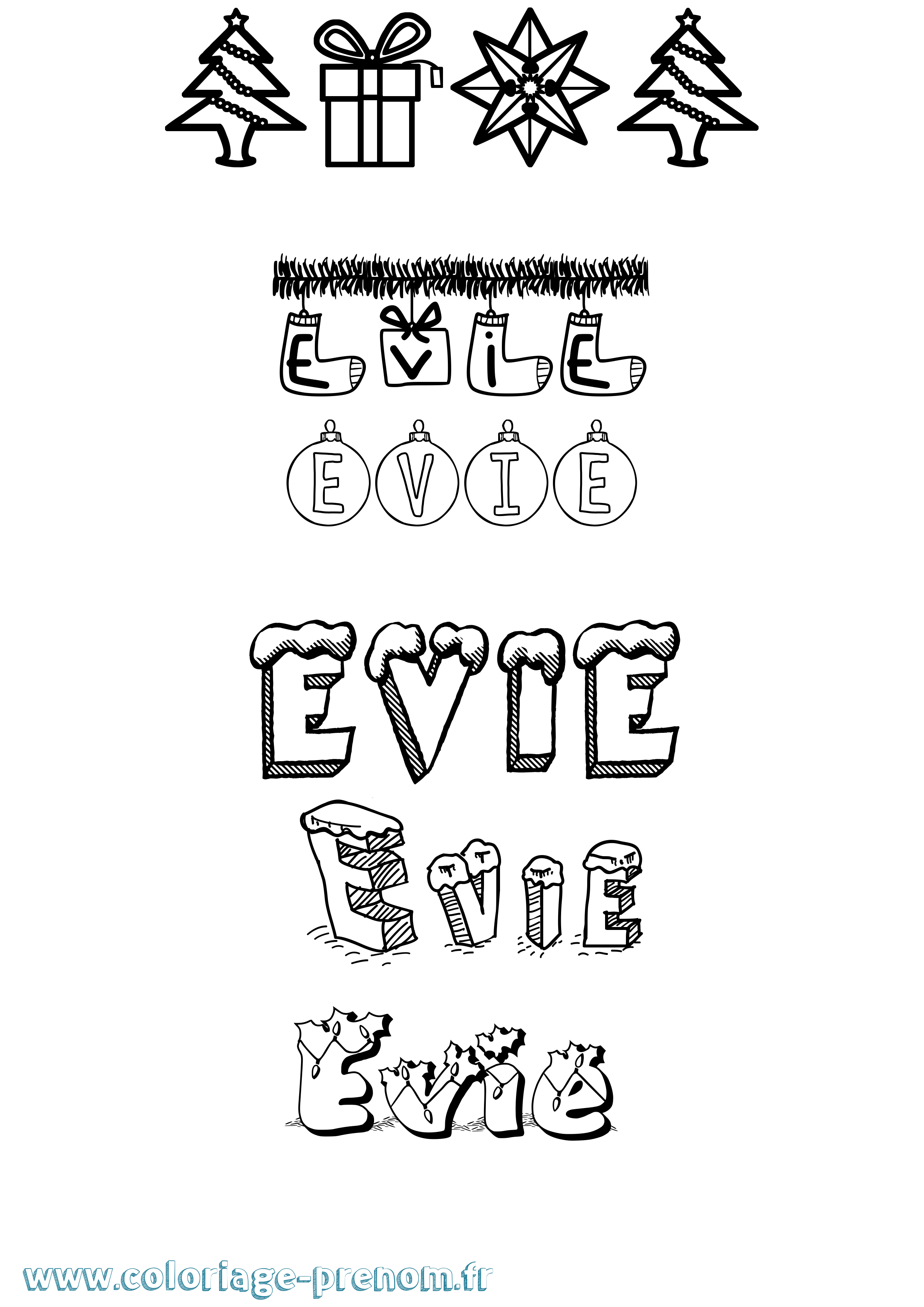 Coloriage prénom Evie Noël