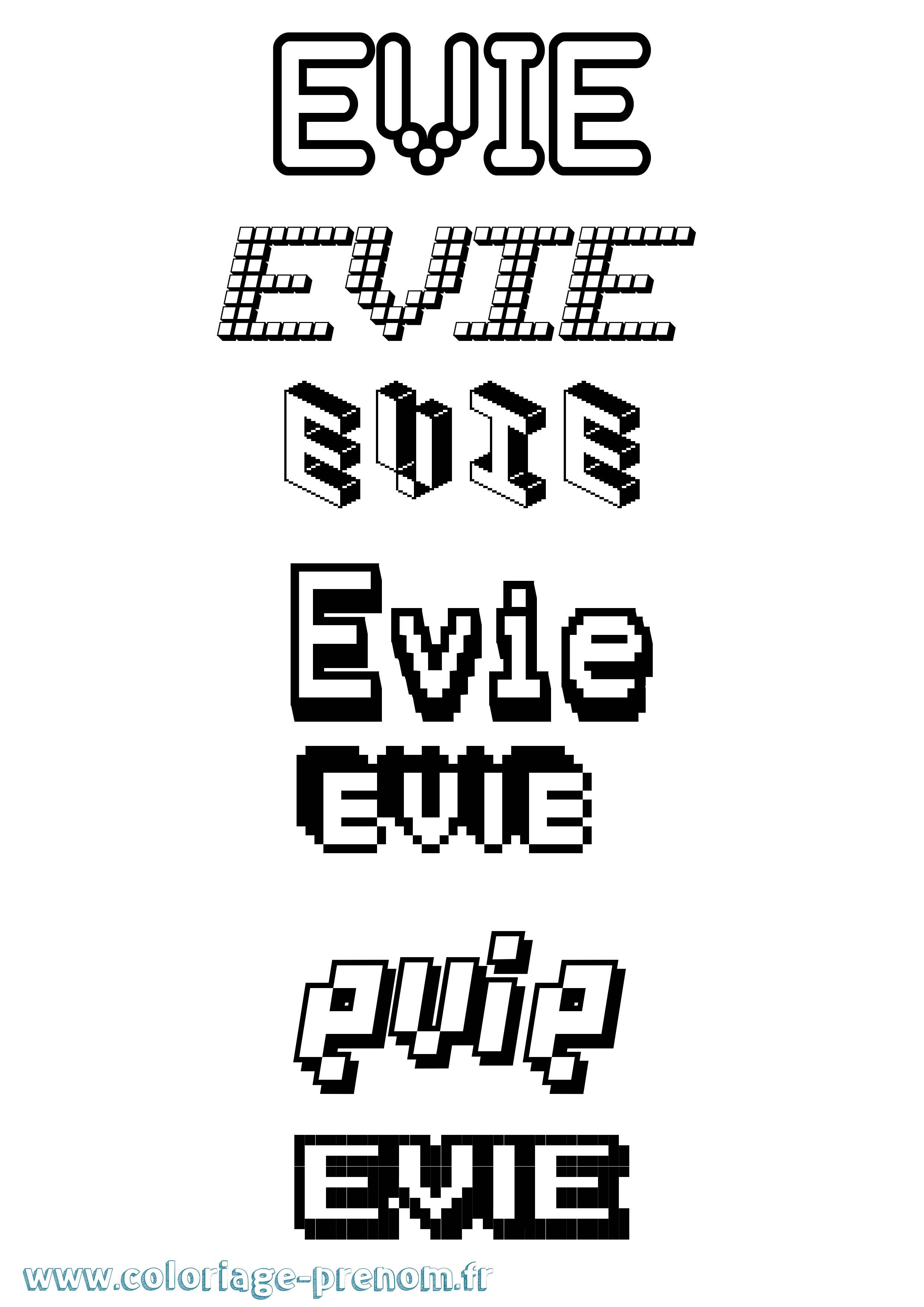 Coloriage prénom Evie Pixel