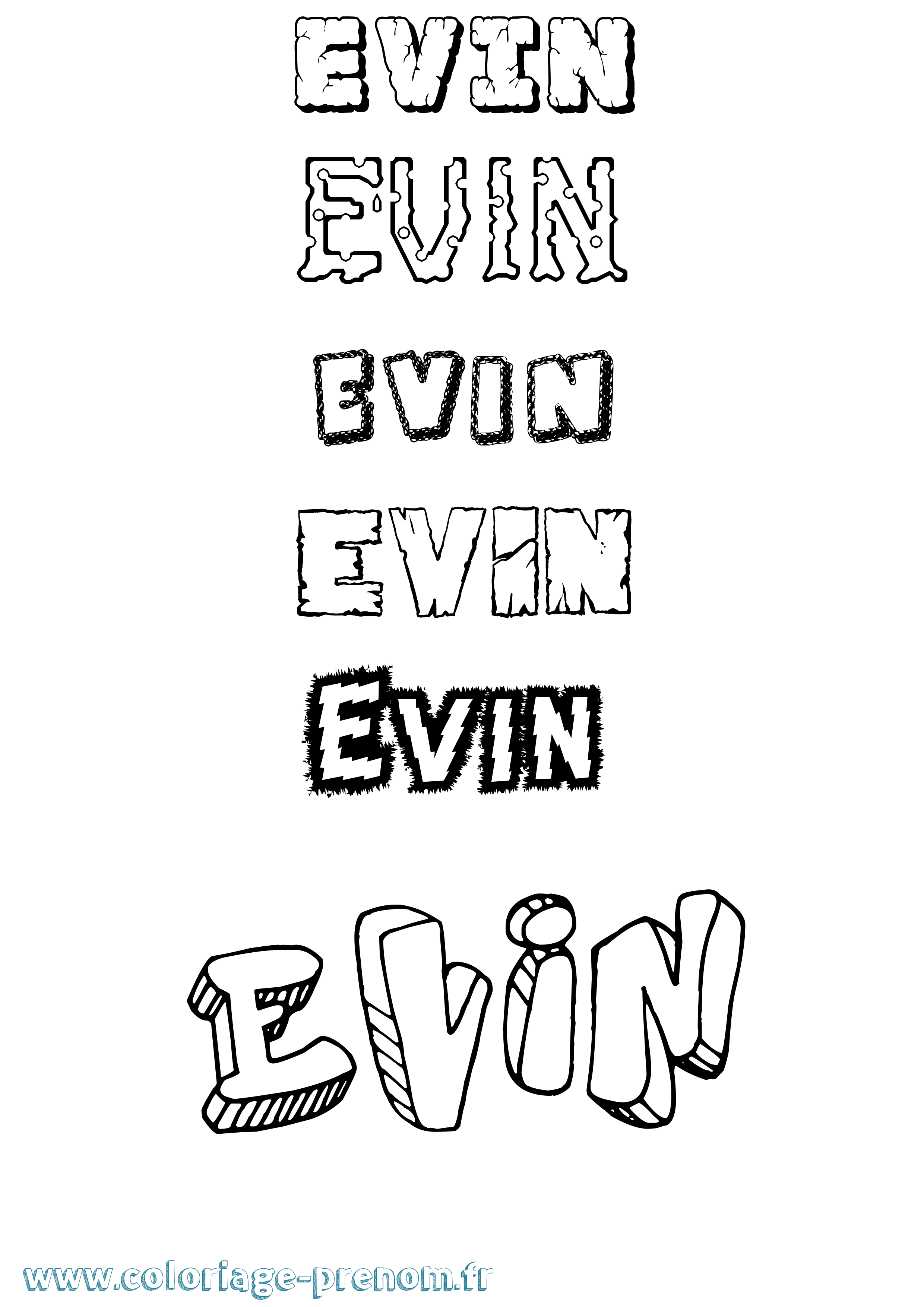 Coloriage Evin Destructuré Coloriage prénom Evin Destructuré