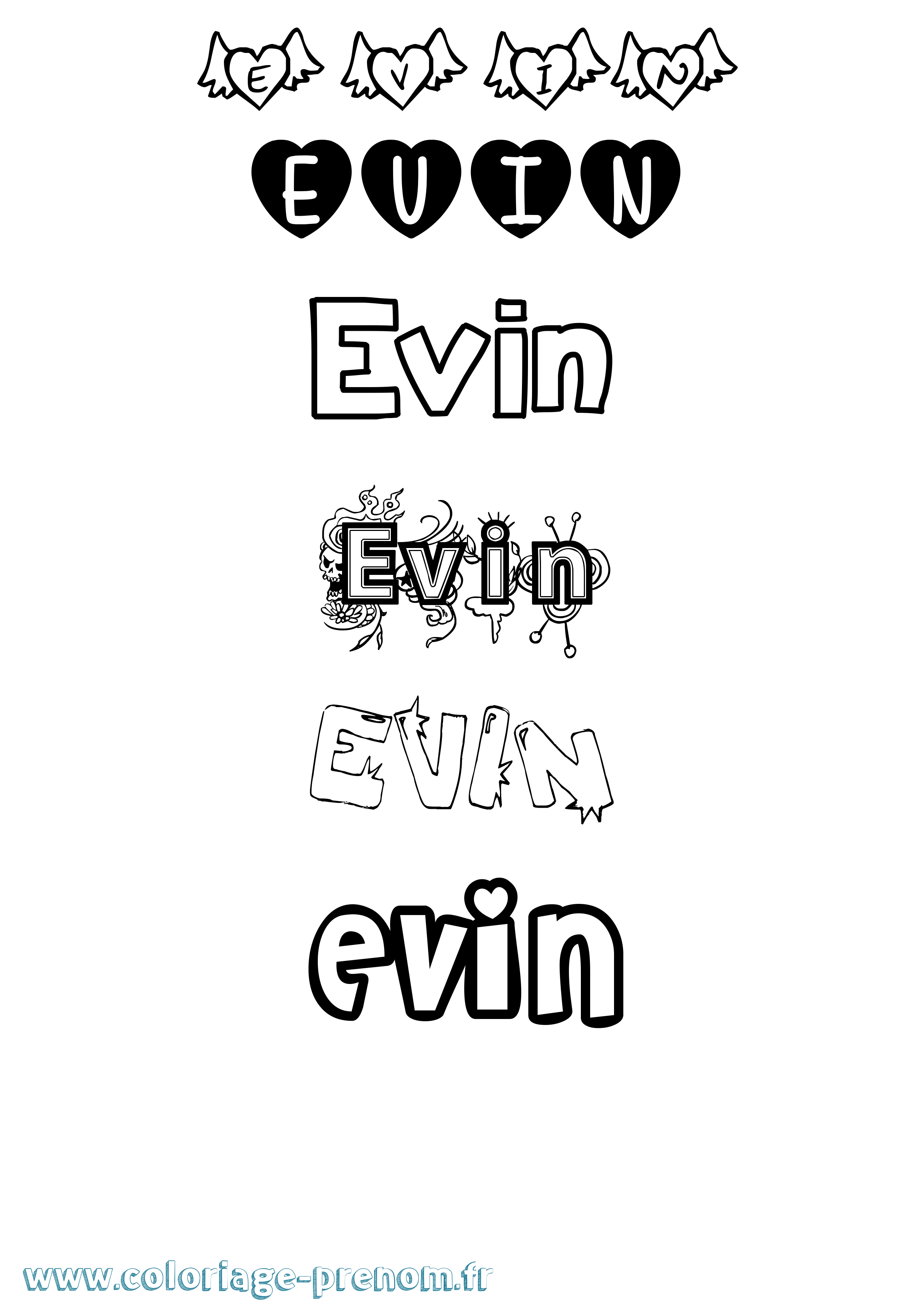 Coloriage Evin Girly Coloriage prénom Evin Girly