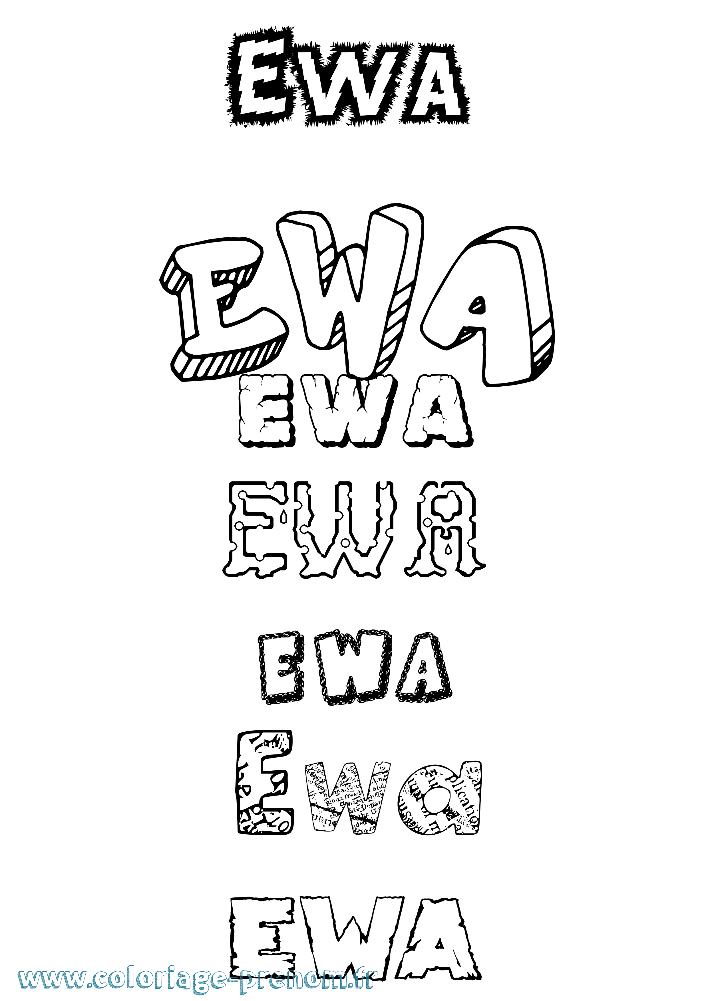 Coloriage prénom Ewa Destructuré