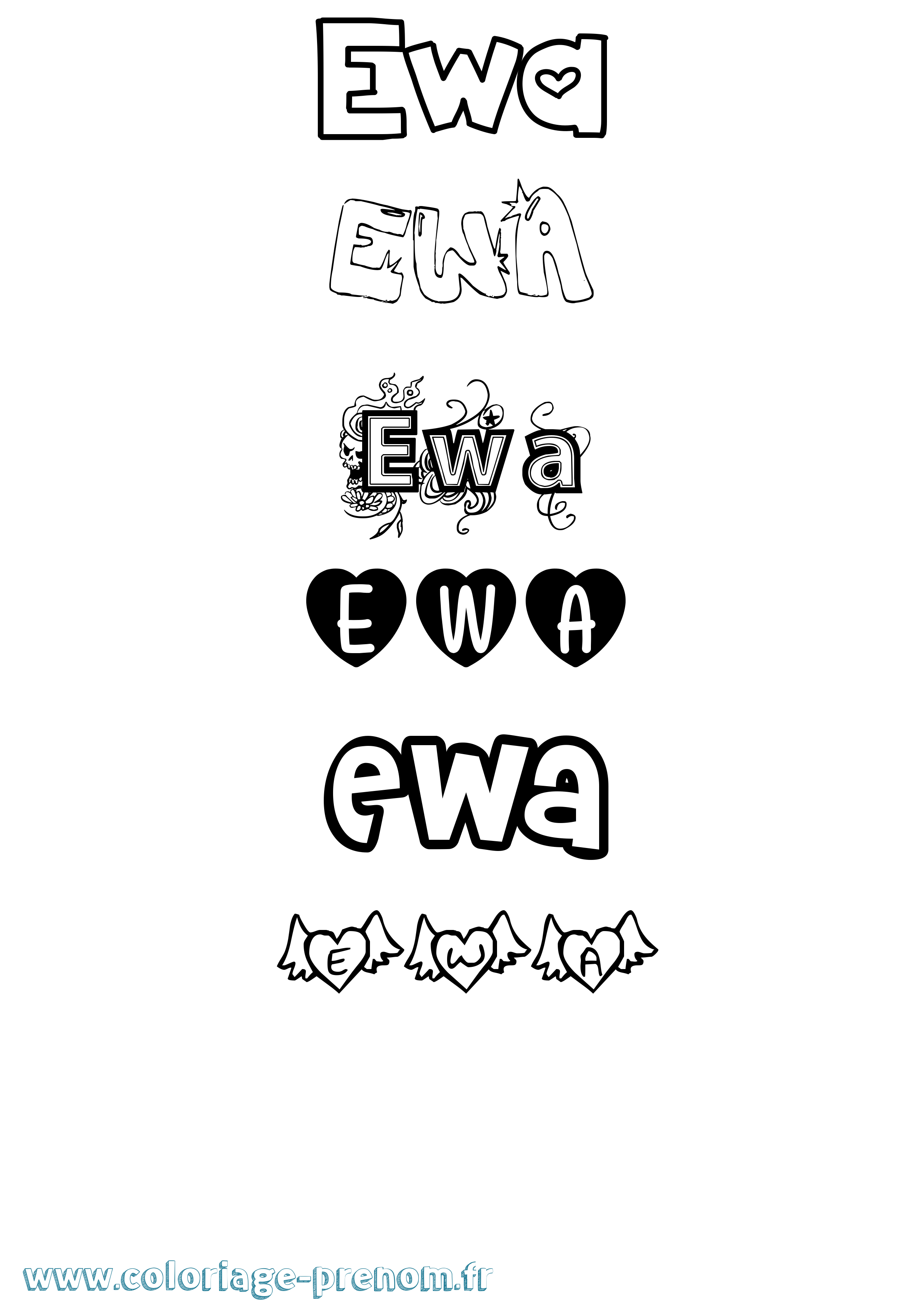 Coloriage prénom Ewa Girly