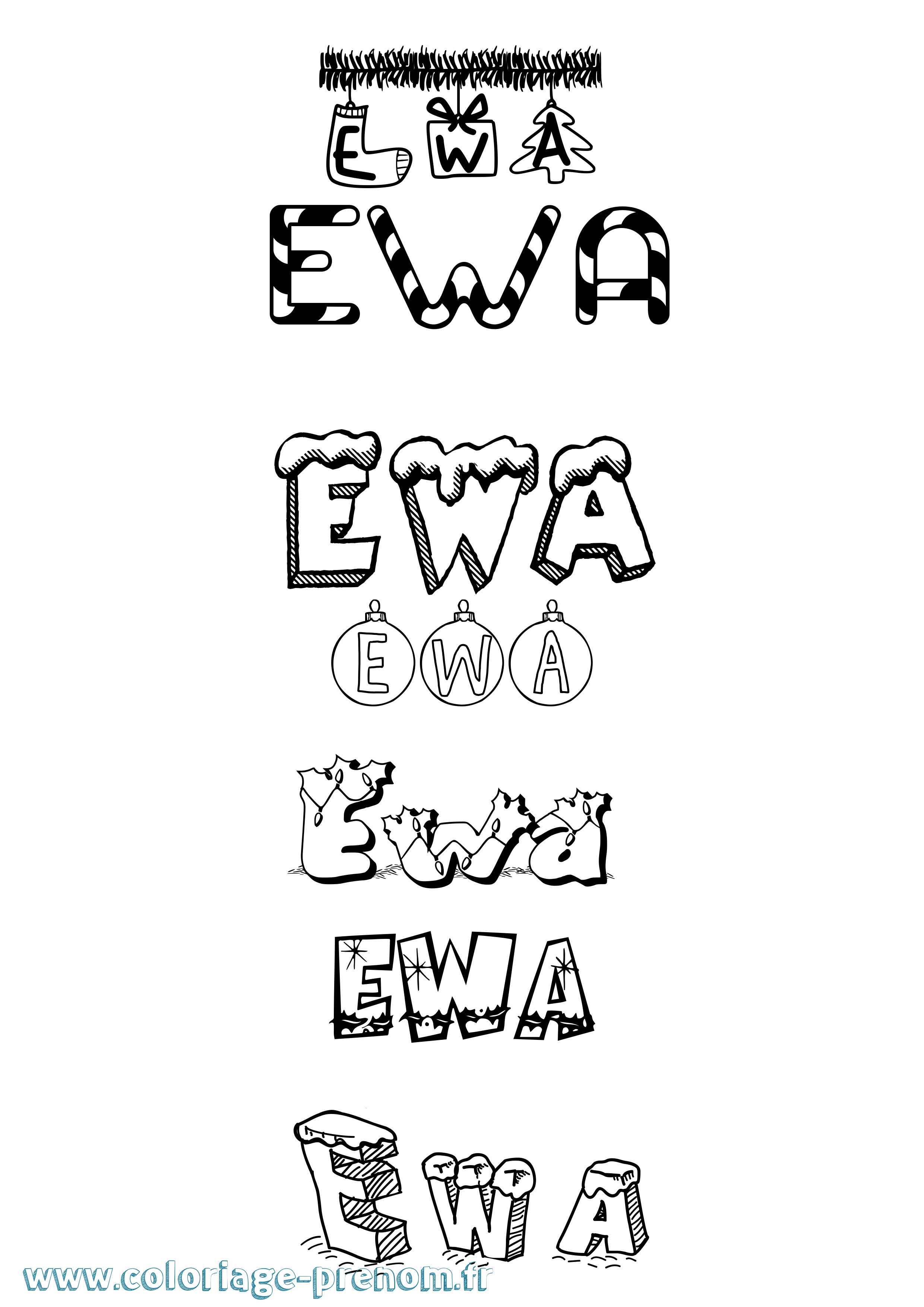 Coloriage prénom Ewa Noël