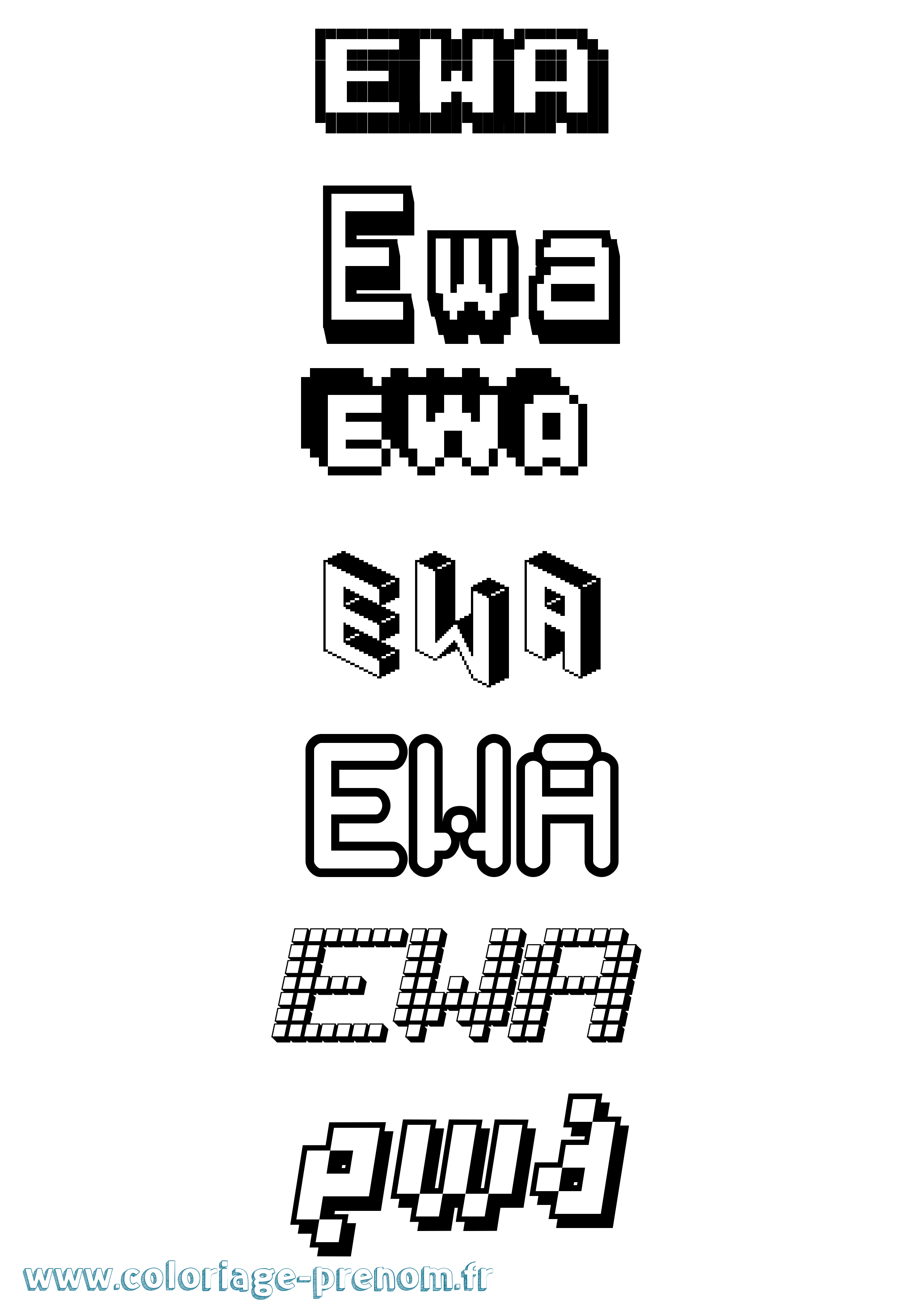 Coloriage prénom Ewa Pixel