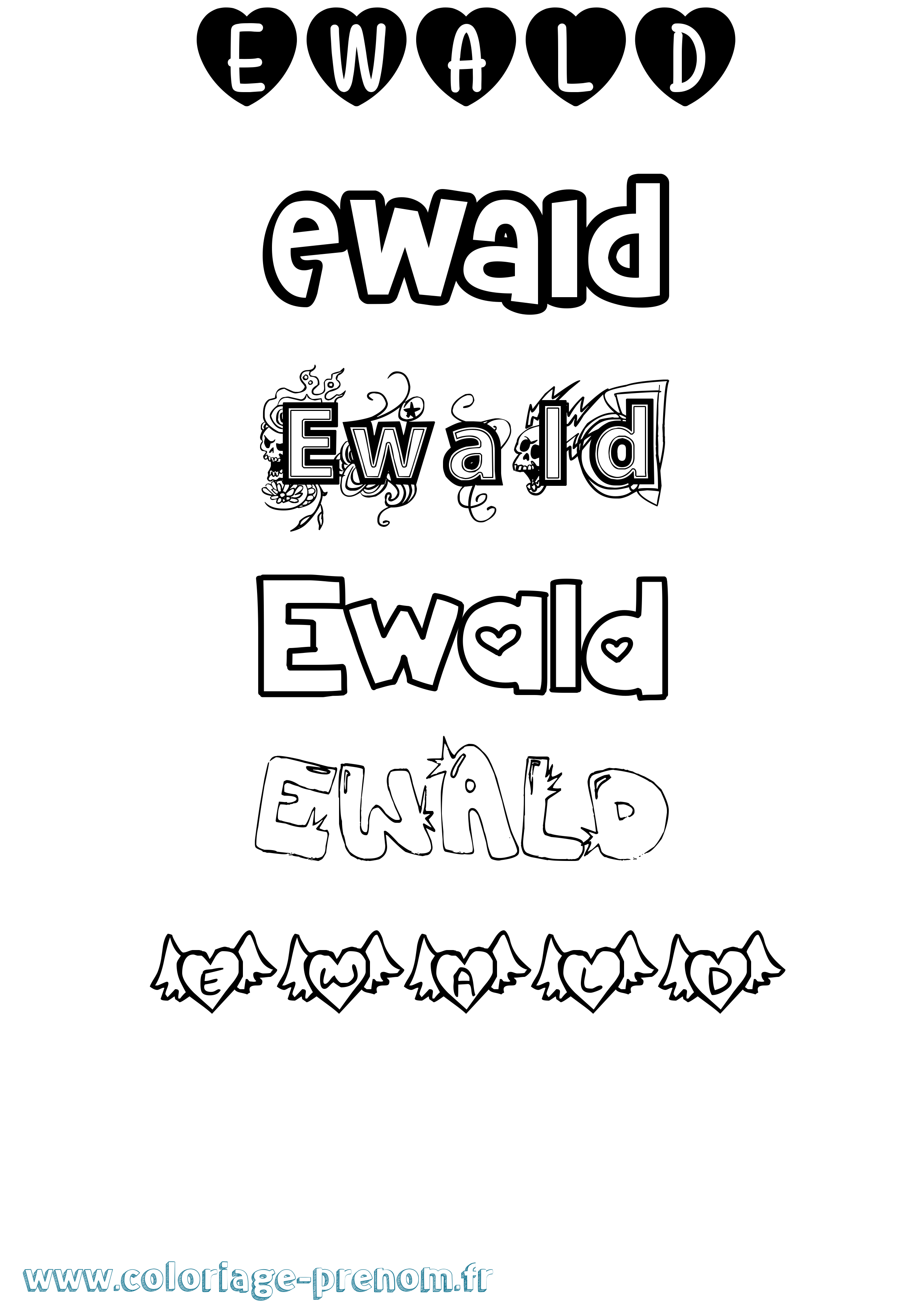 Coloriage prénom Ewald Girly