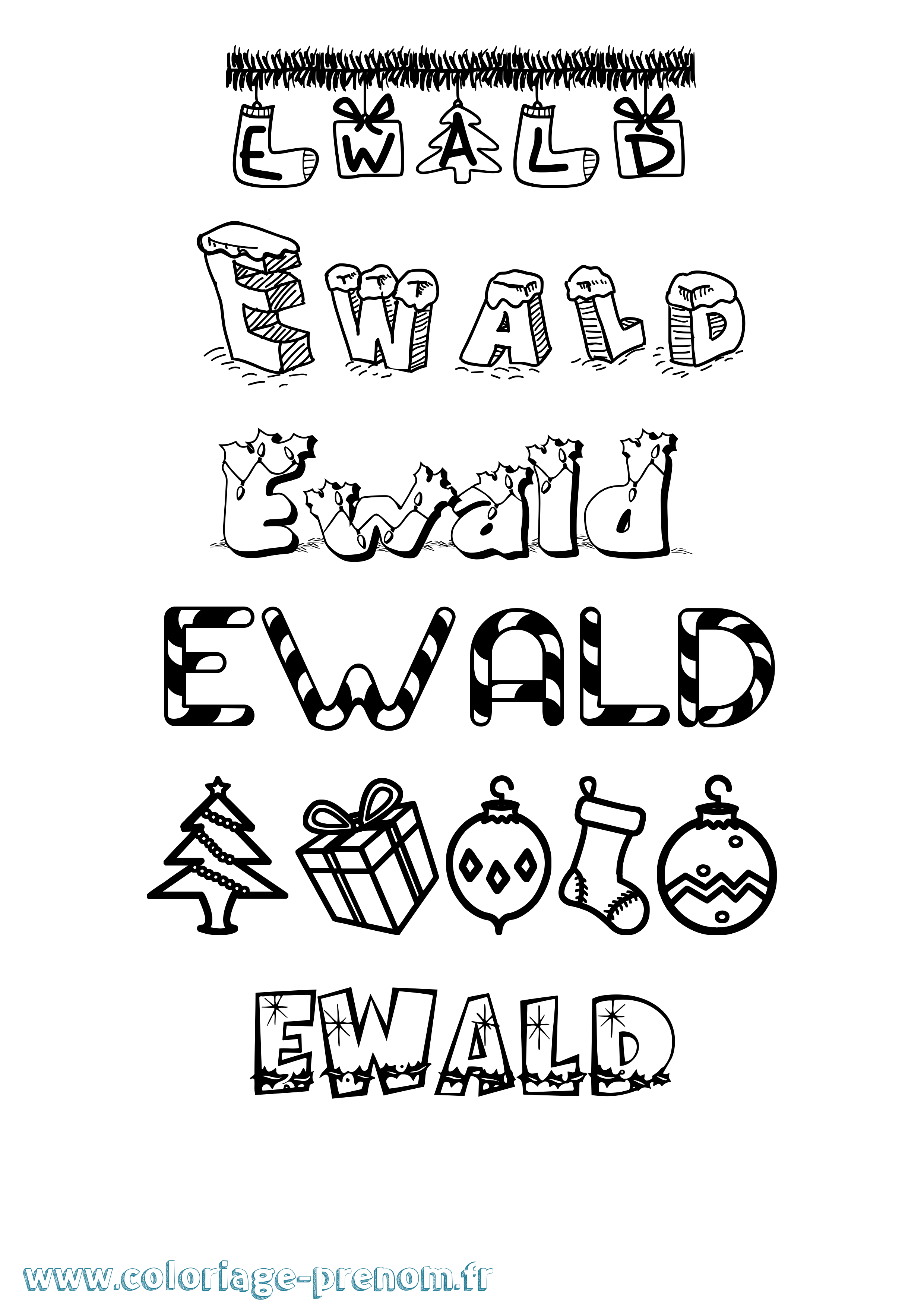 Coloriage Ewald Noël Coloriage prénom Ewald Noël