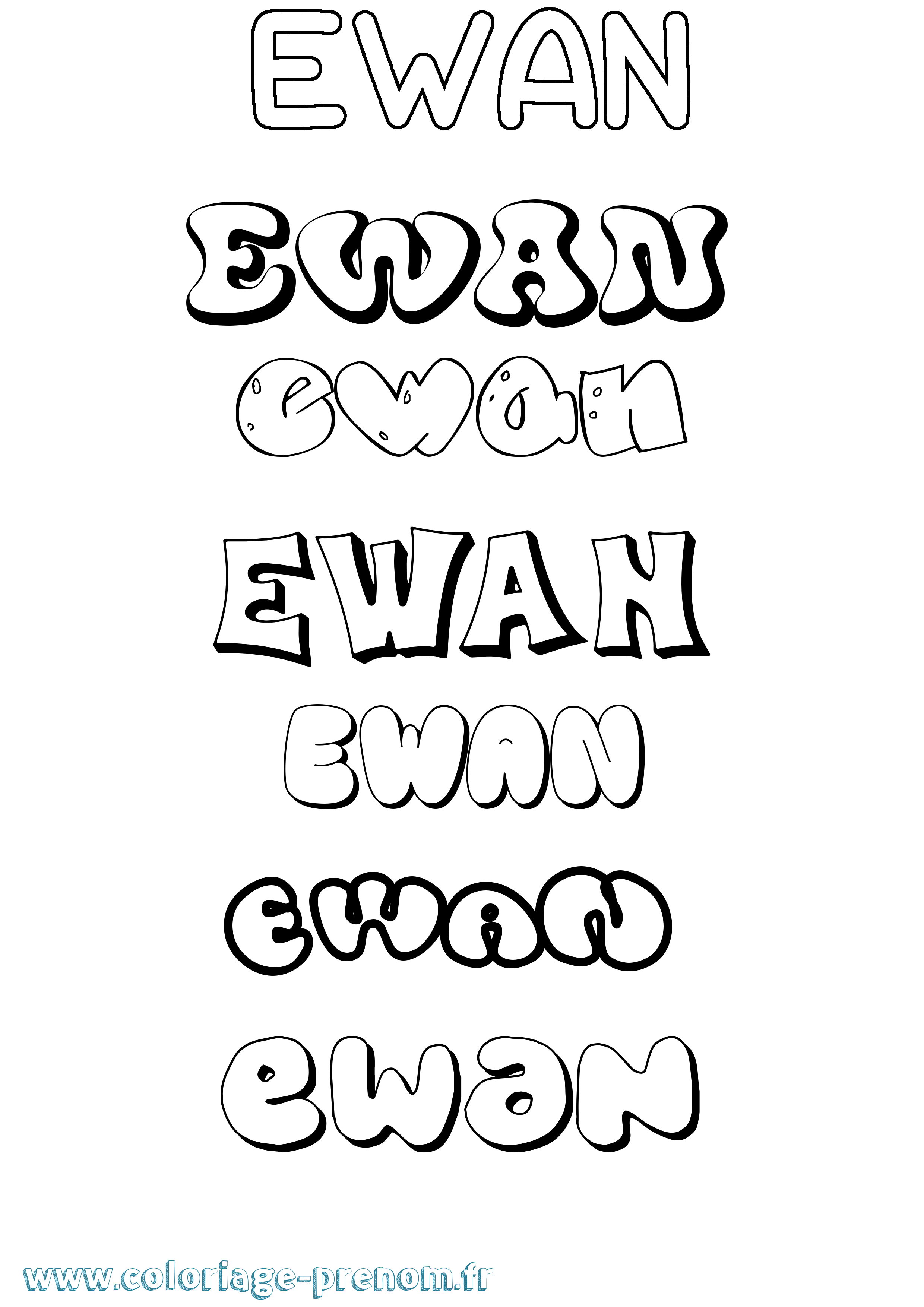 Coloriage Ewan Bubble Coloriage prénom Ewan Bubble