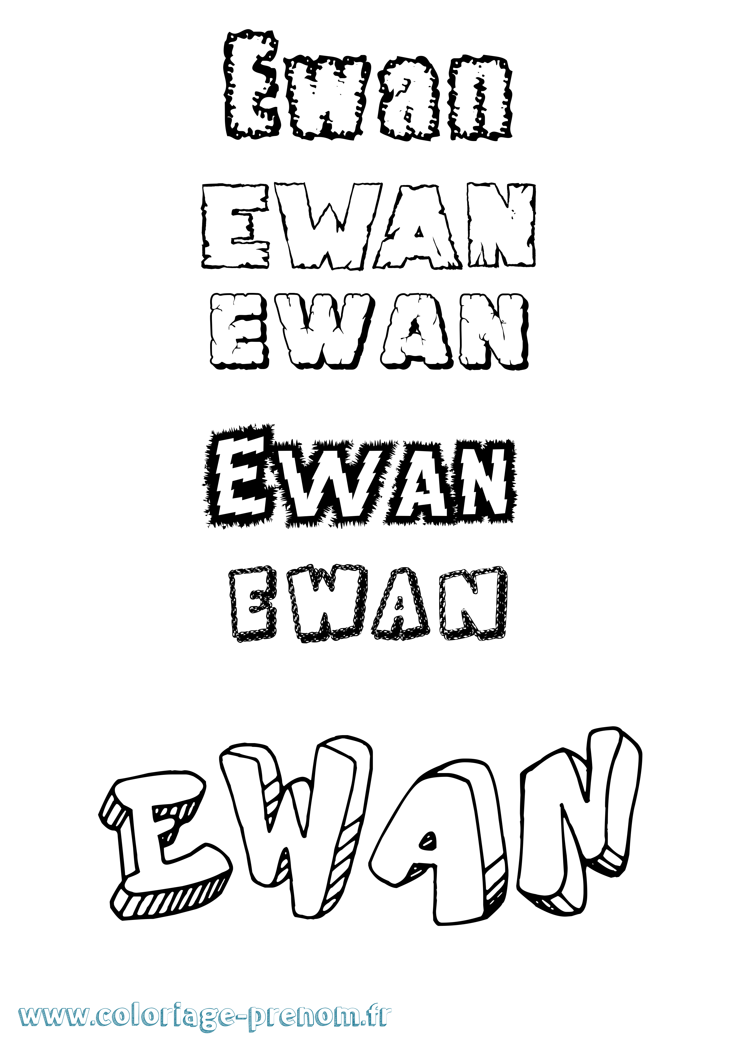 Coloriage Ewan Destructuré Coloriage prénom Ewan Destructuré