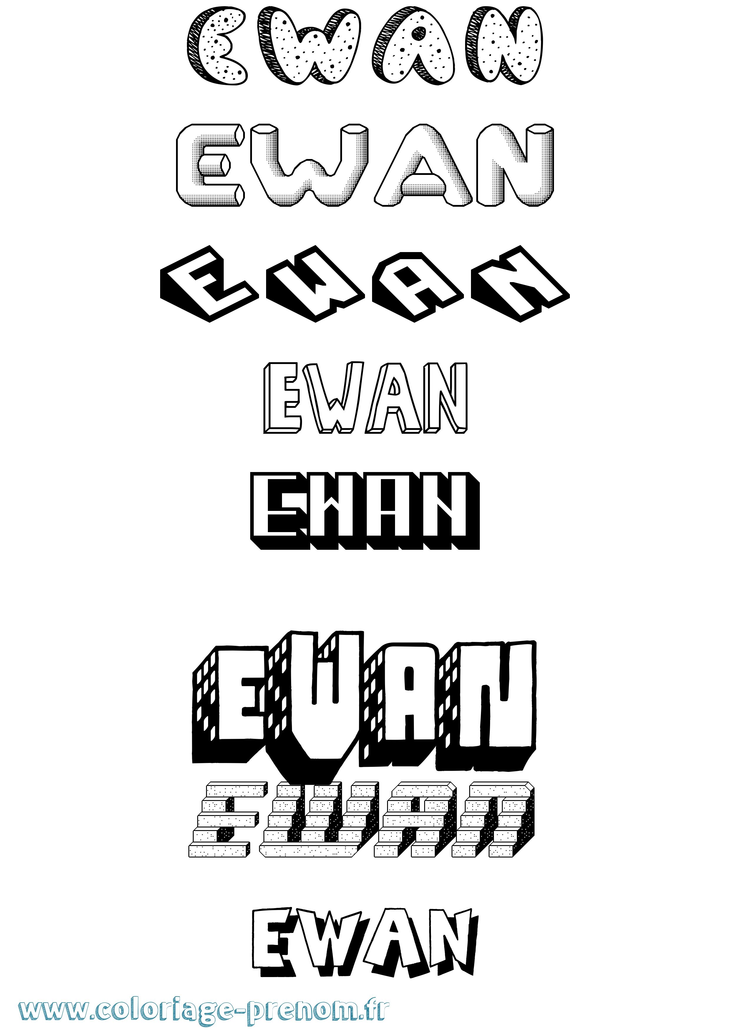 Coloriage Ewan Effet 3D Coloriage prénom Ewan Effet 3D