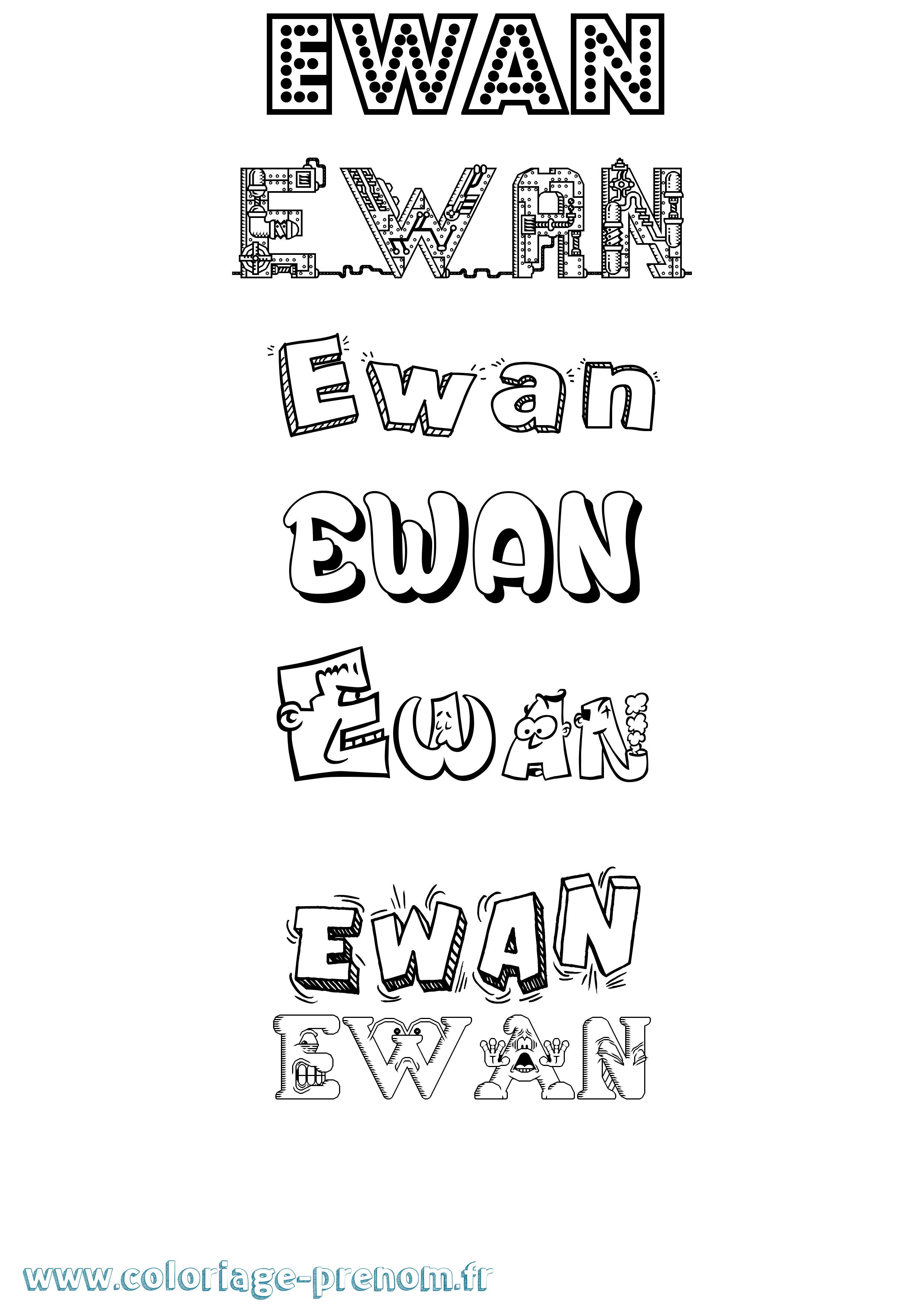 Coloriage prénom Ewan Fun