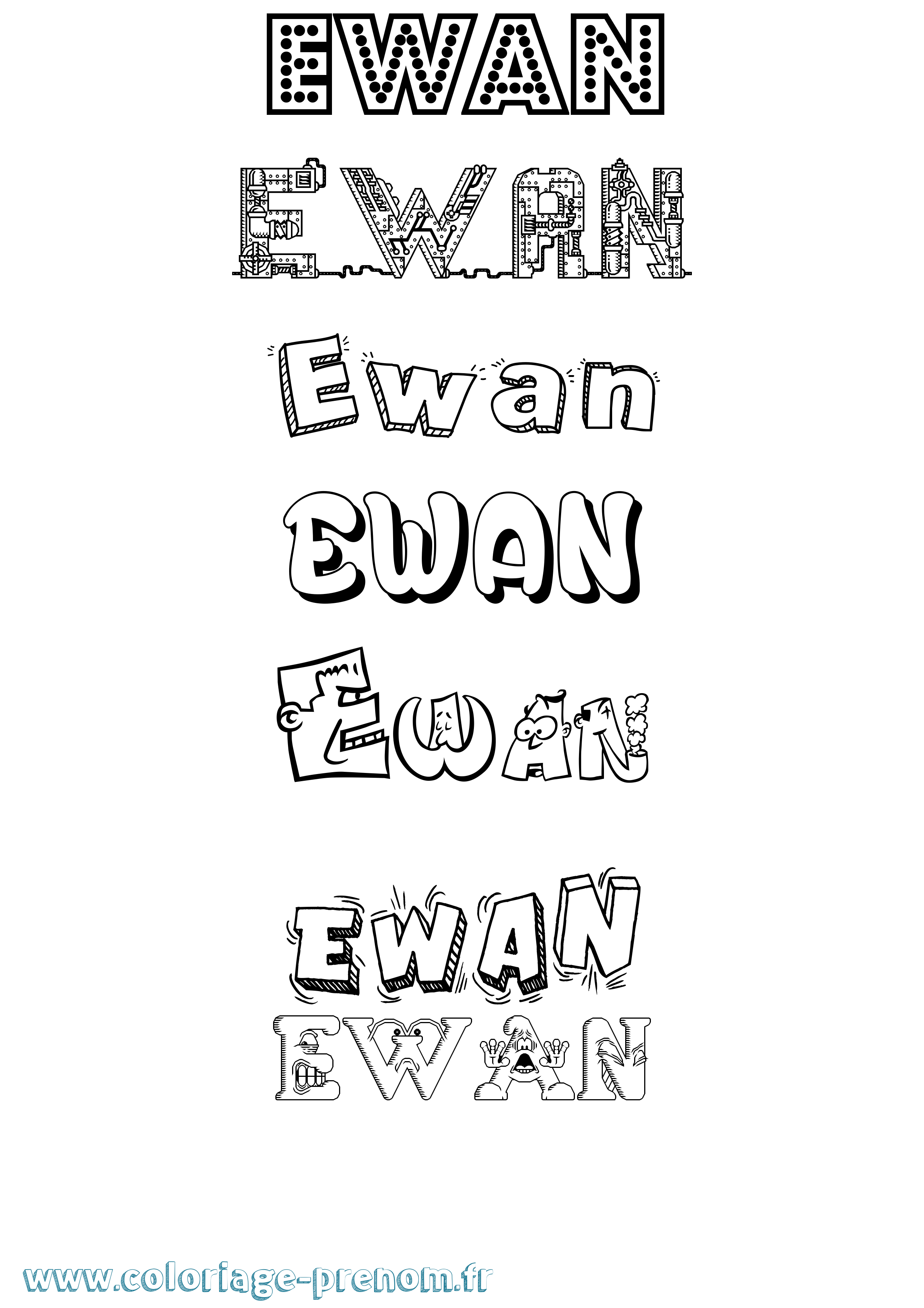 Coloriage Ewan Fun Coloriage prénom Ewan Fun
