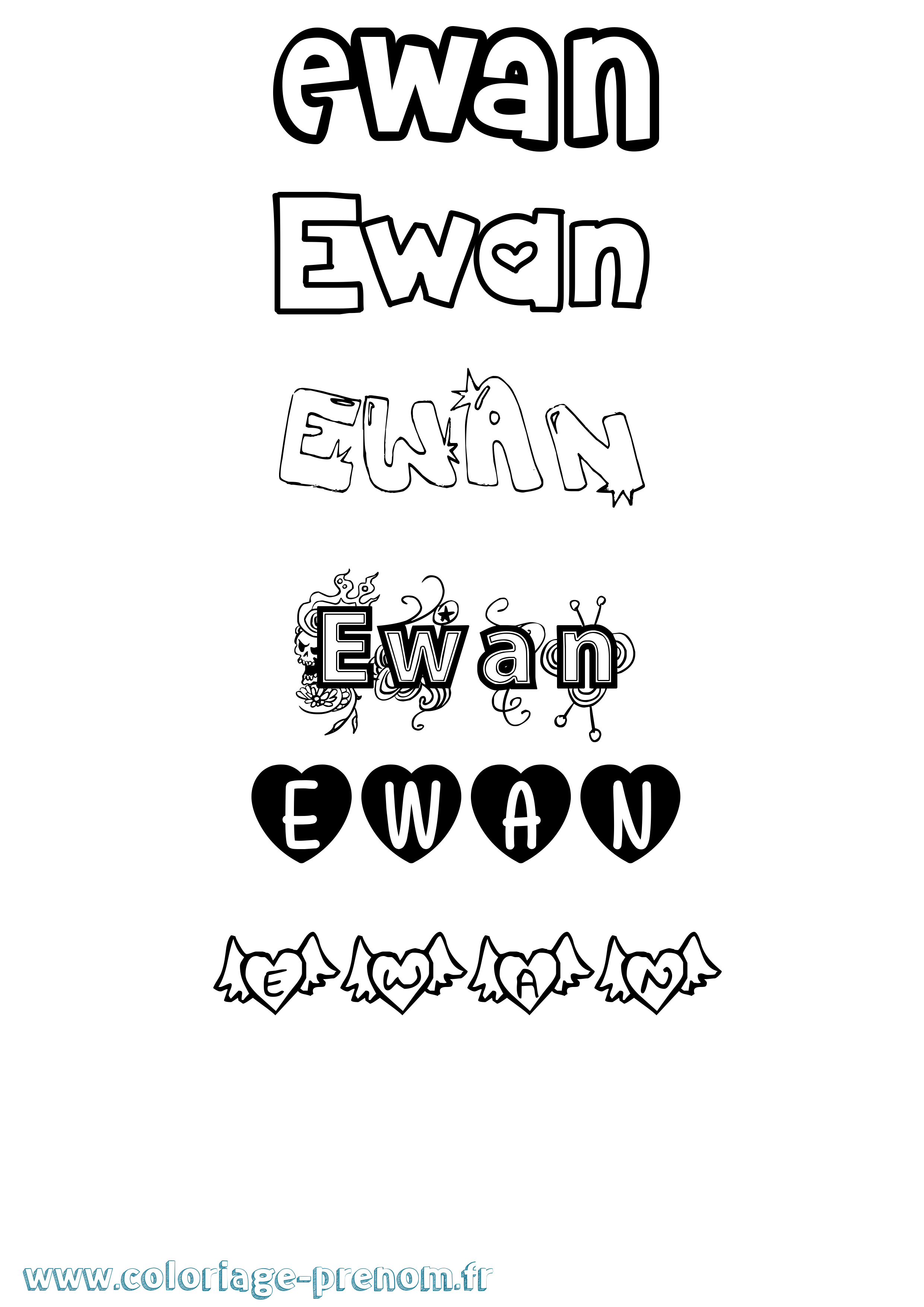 Coloriage Ewan Girly Coloriage prénom Ewan Girly
