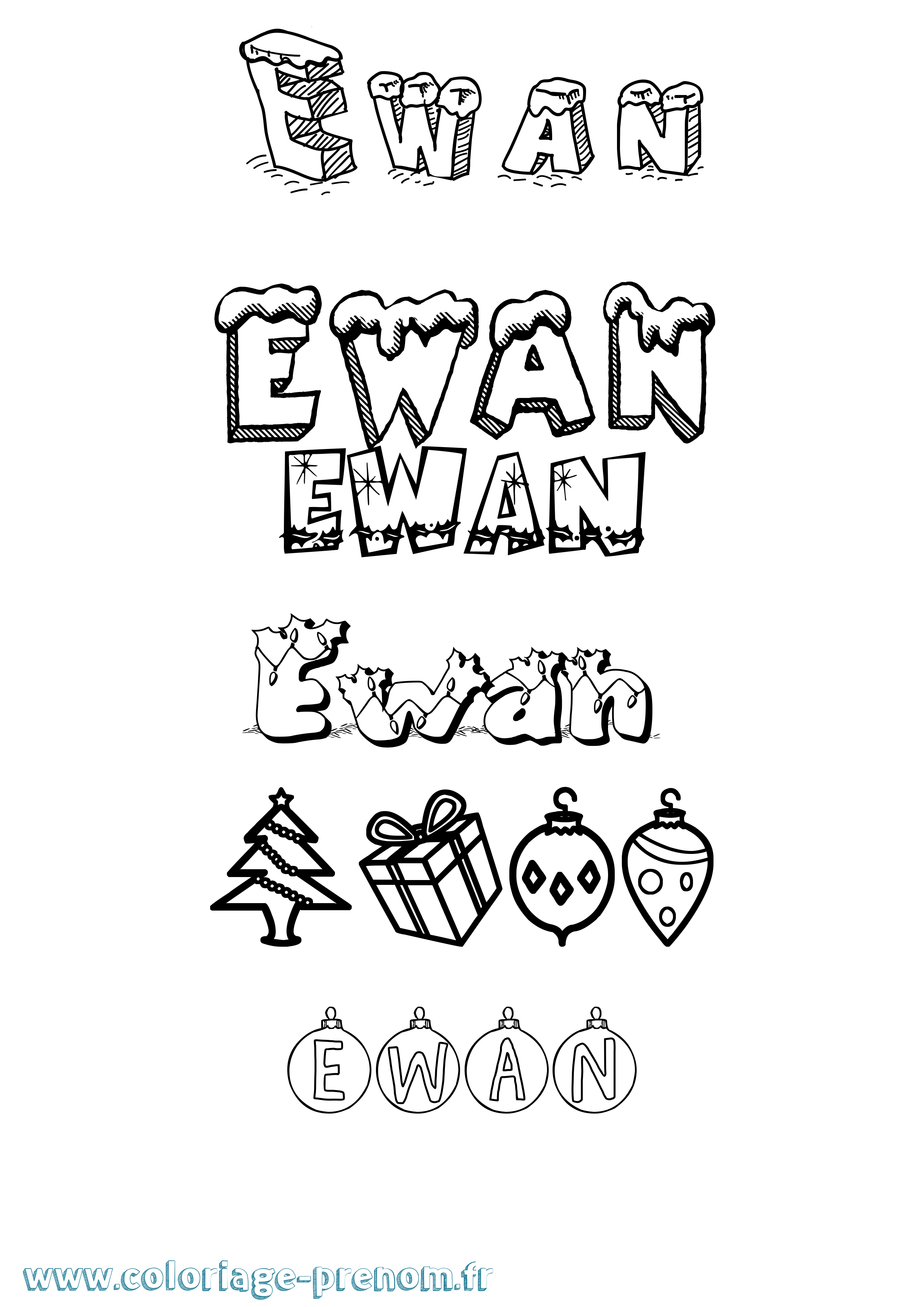 Coloriage prénom Ewan Noël