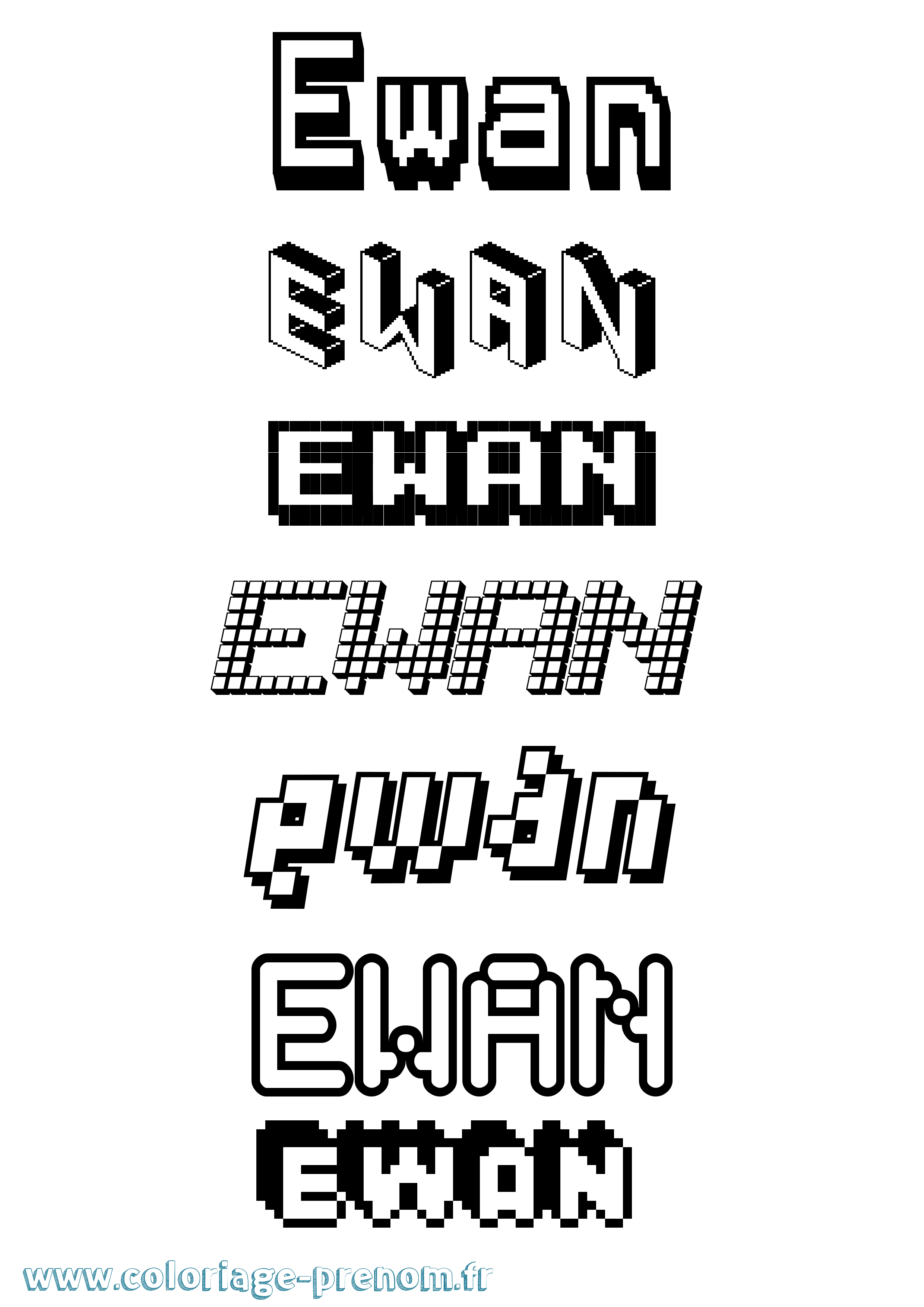 Coloriage prénom Ewan Pixel