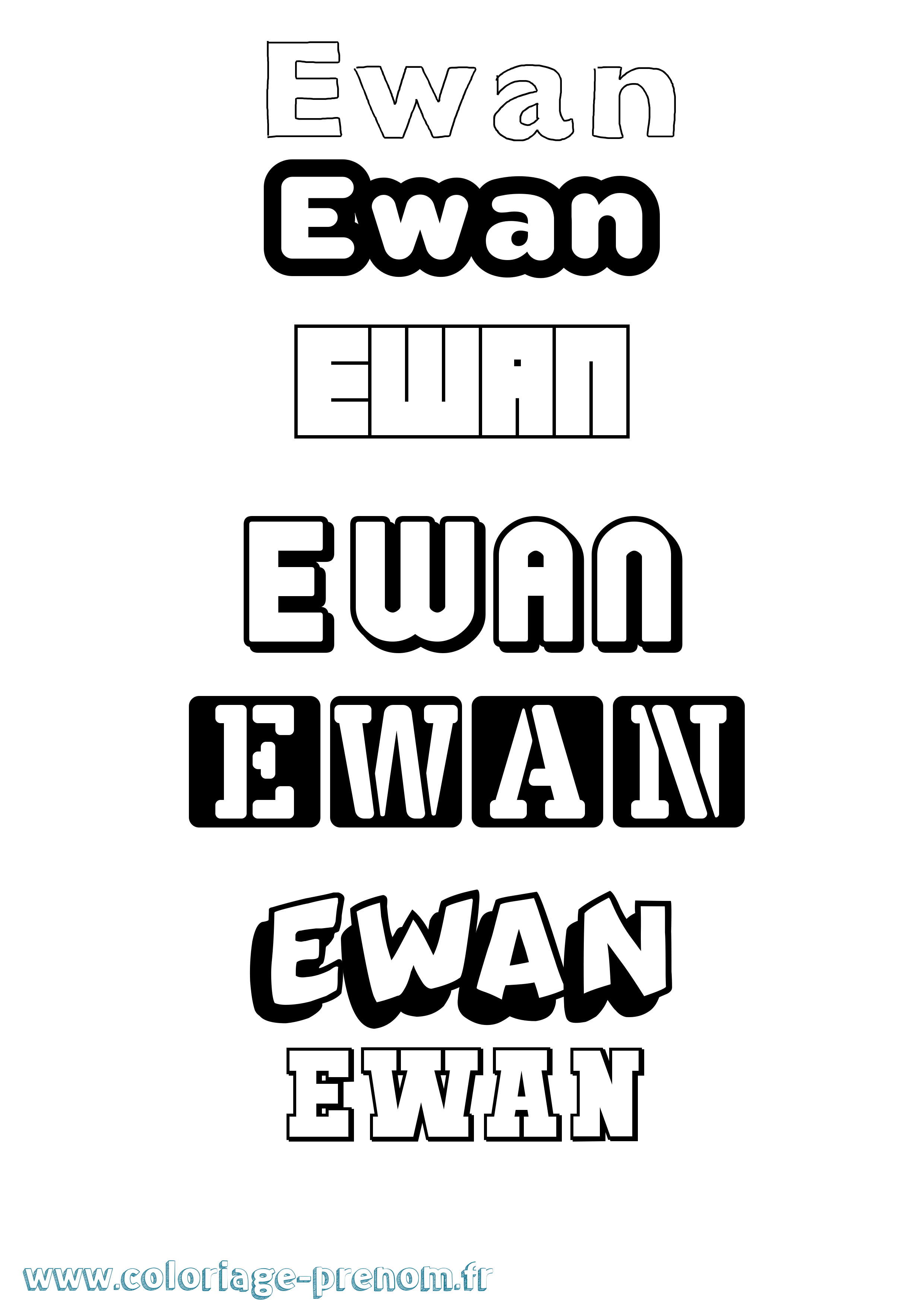 Coloriage Ewan Simple Coloriage prénom Ewan Simple