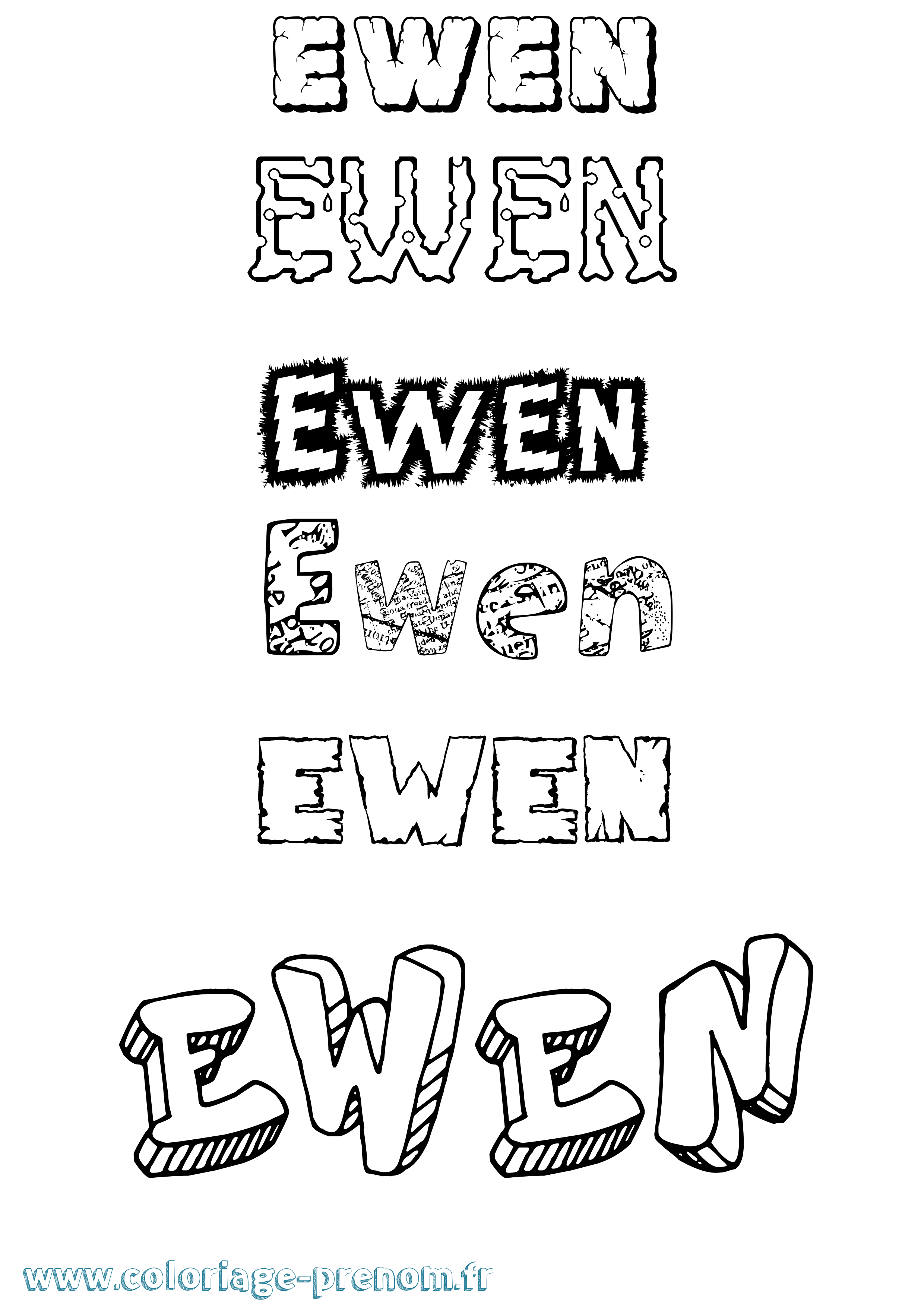 Coloriage prénom Ewen Destructuré