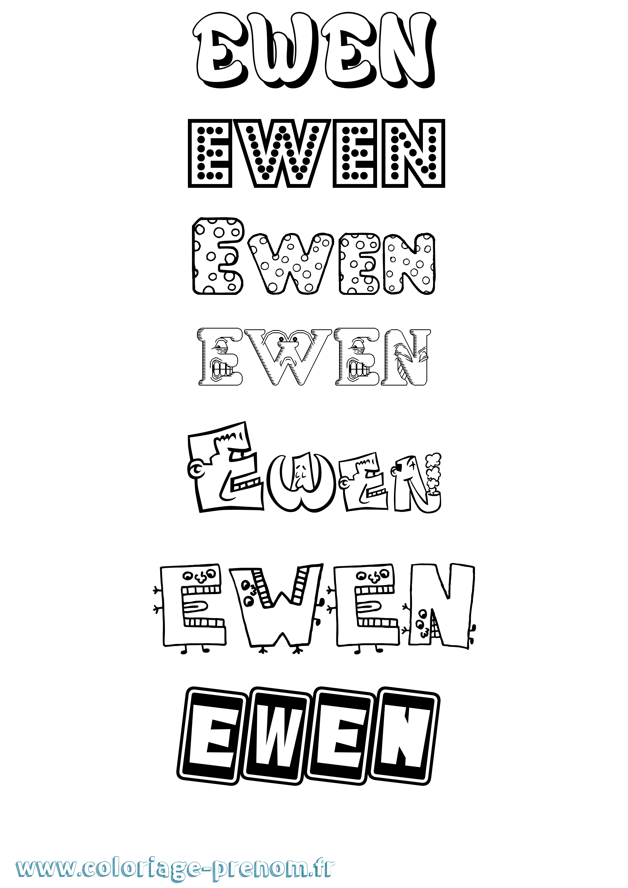 Coloriage prénom Ewen Fun