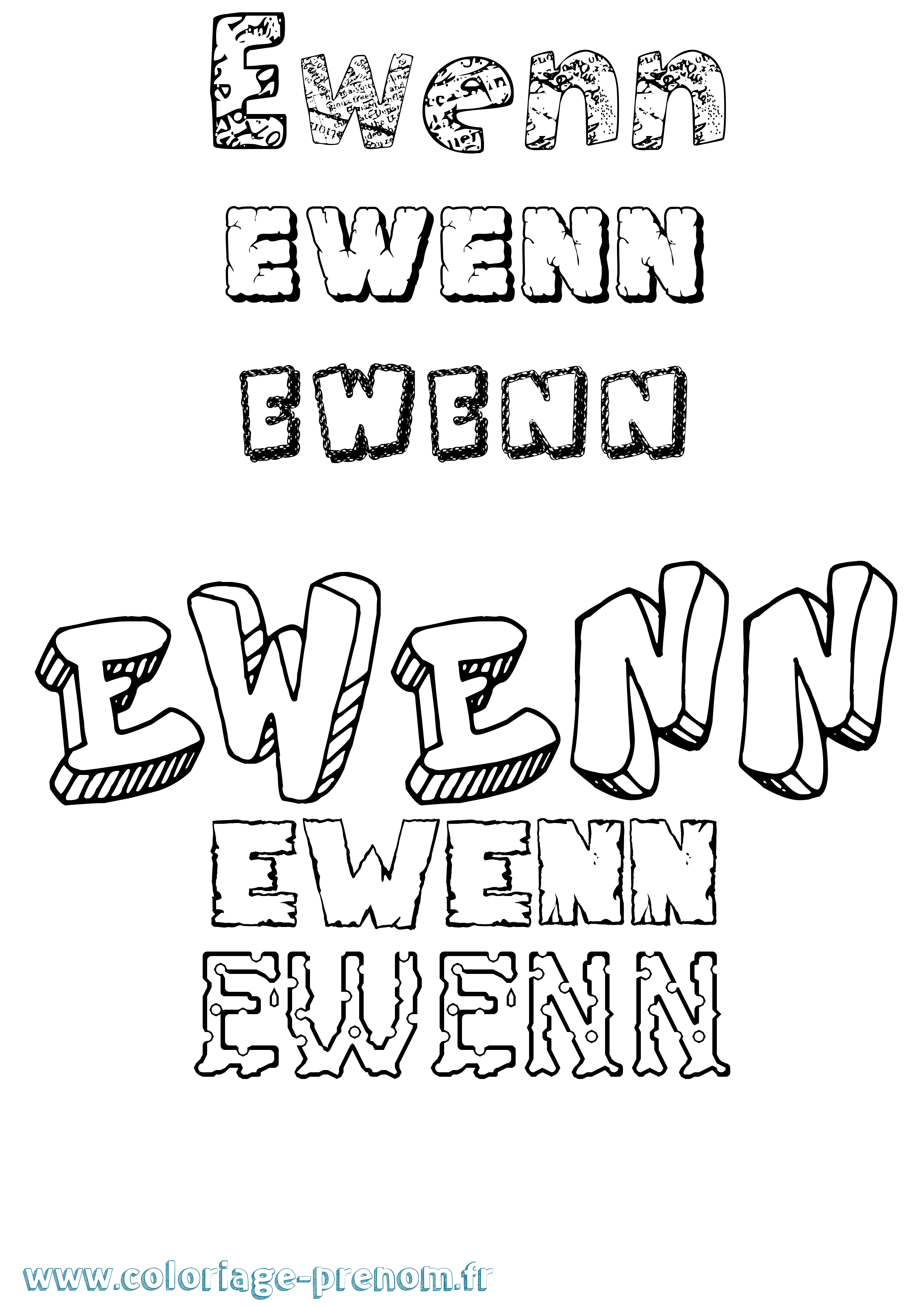 Coloriage prénom Ewenn Destructuré
