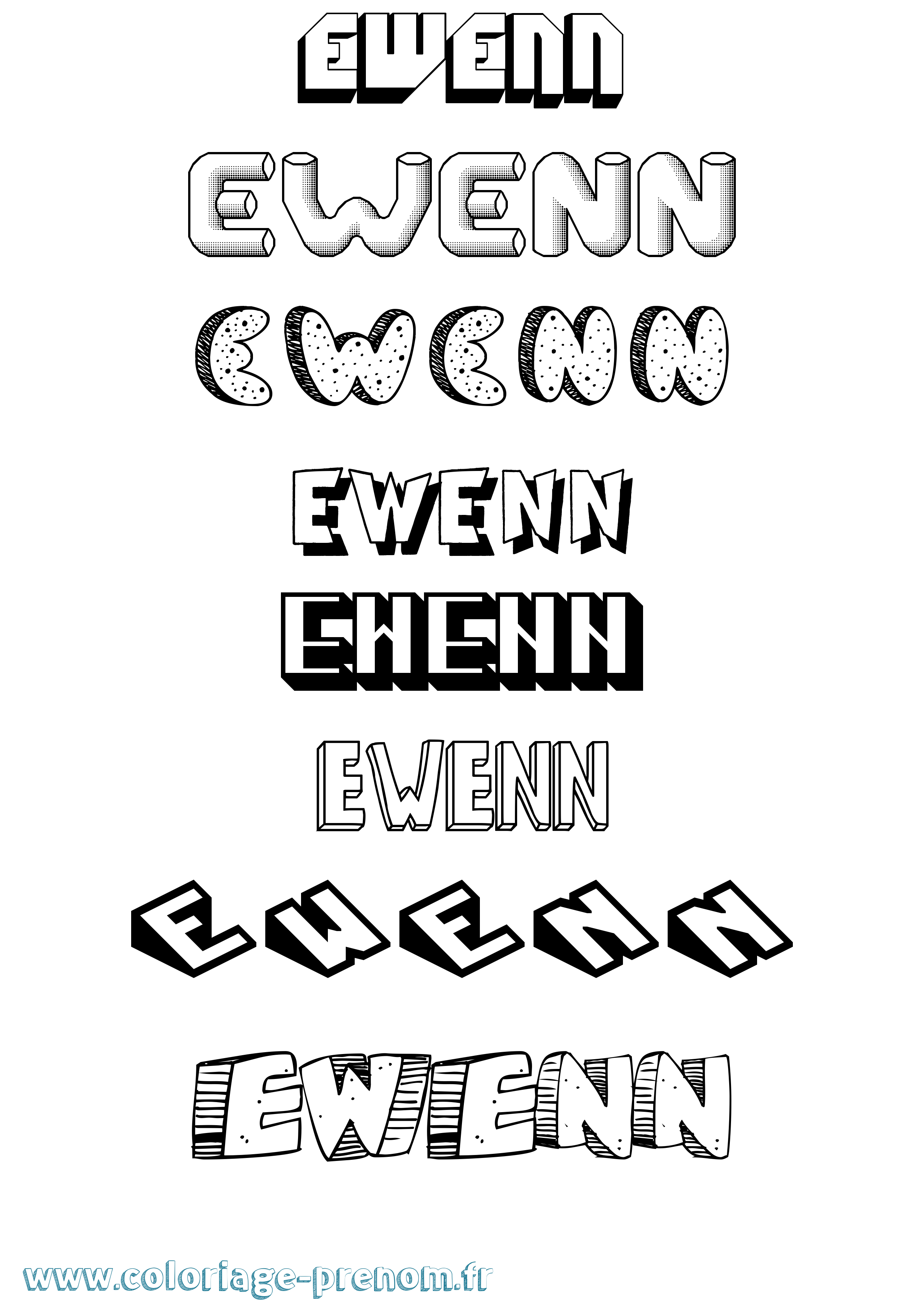 Coloriage prénom Ewenn Effet 3D