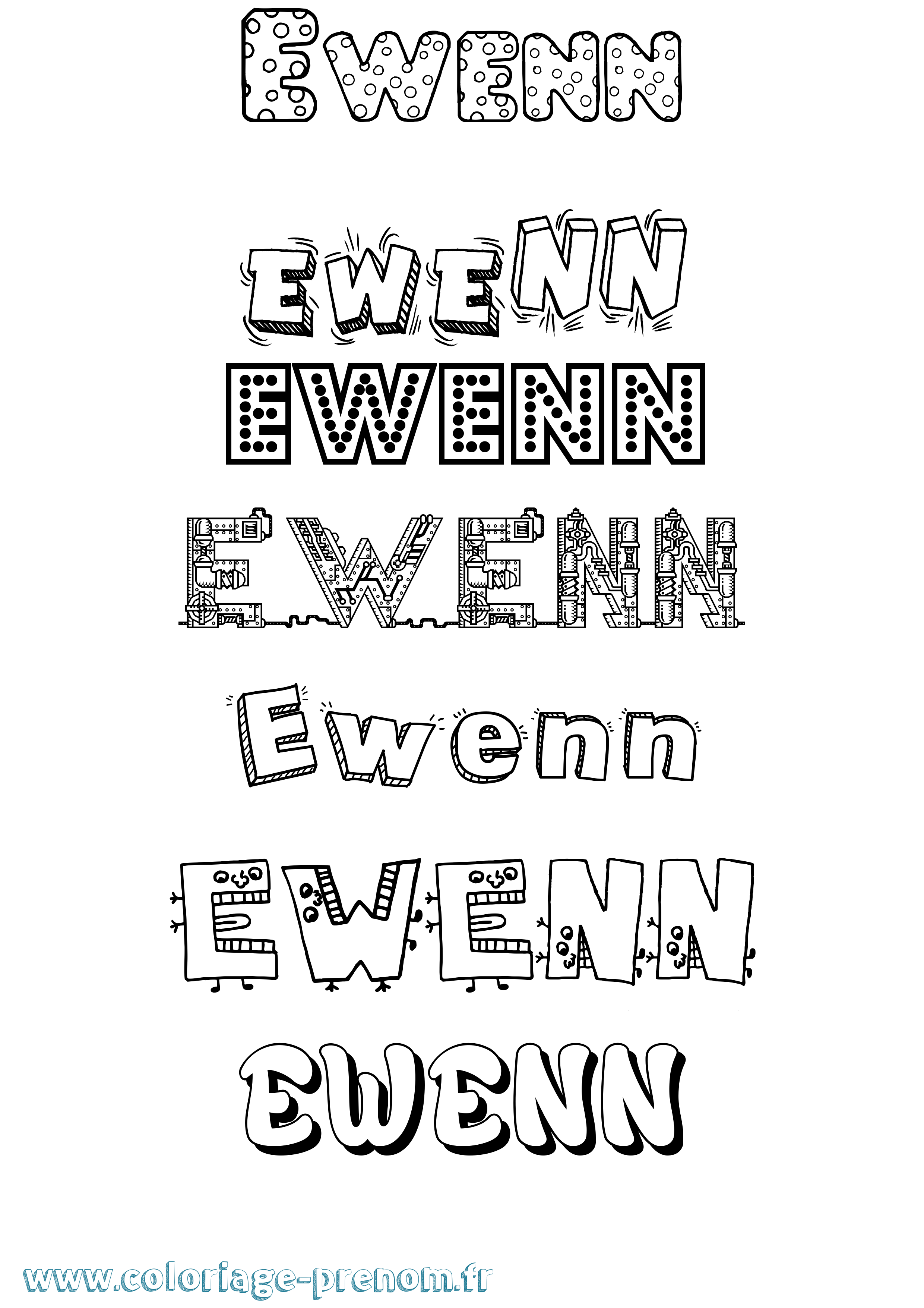 Coloriage prénom Ewenn Fun