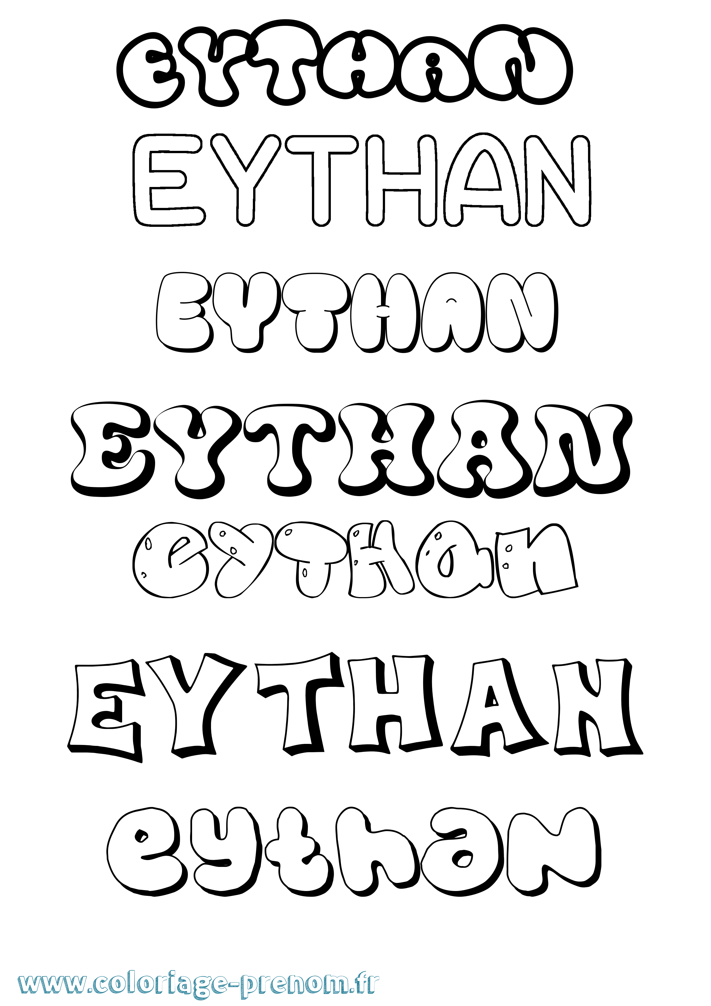 Coloriage prénom Eythan Bubble