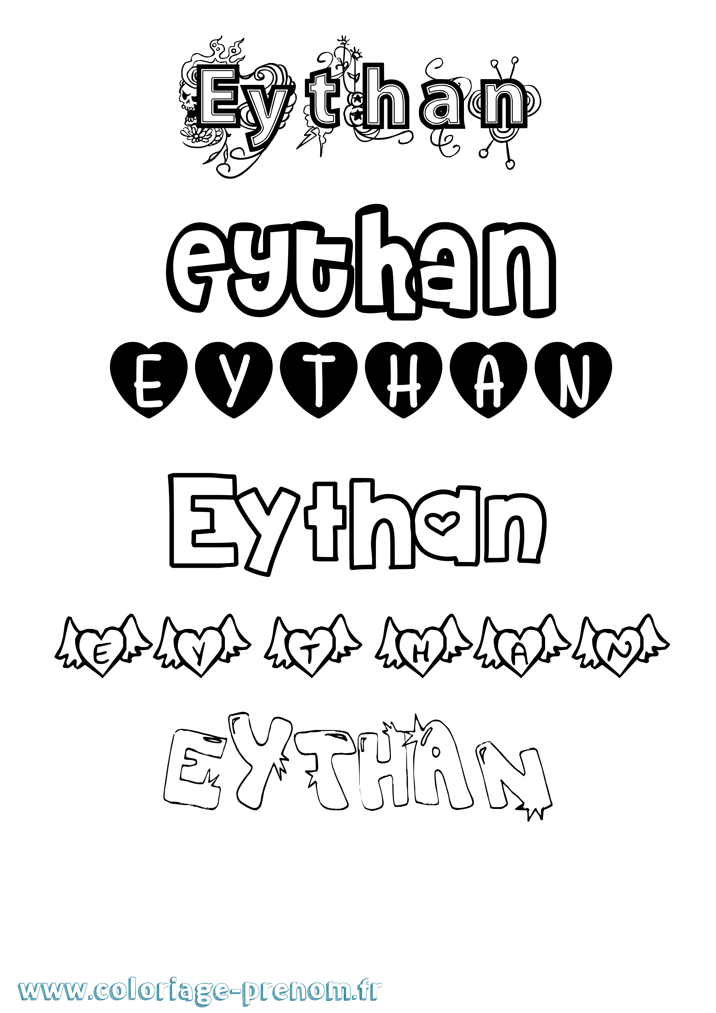 Coloriage prénom Eythan Girly