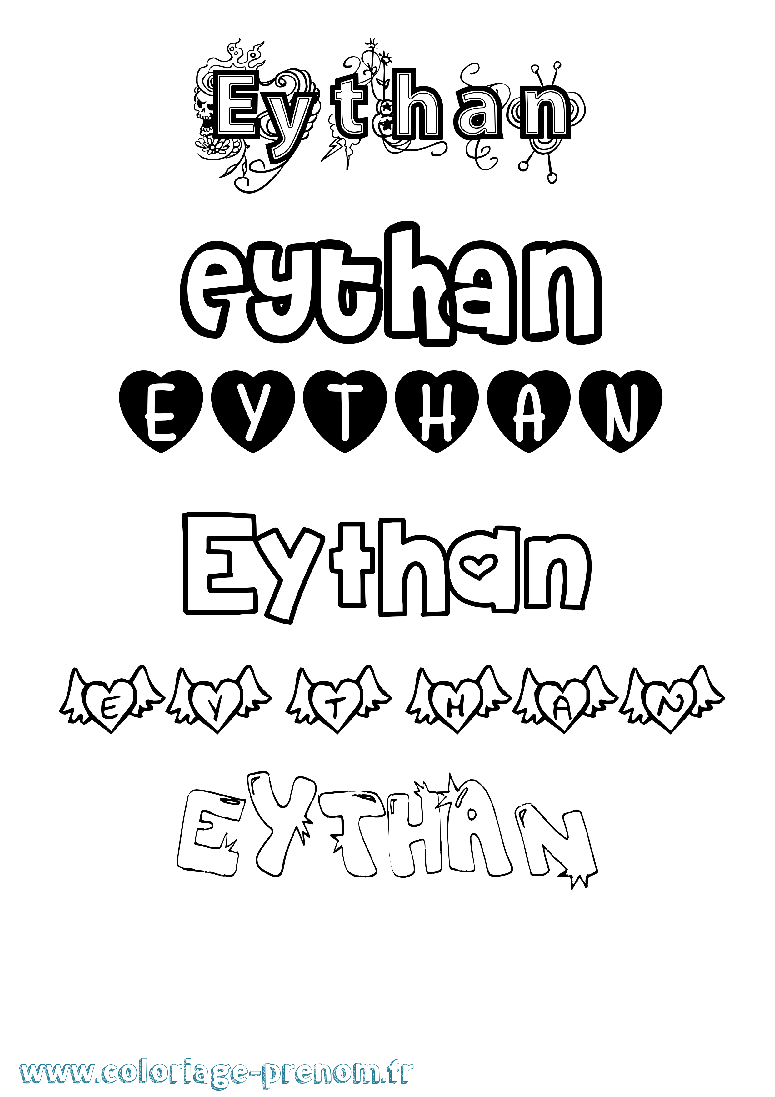 Coloriage Eythan Girly Coloriage prénom Eythan Girly