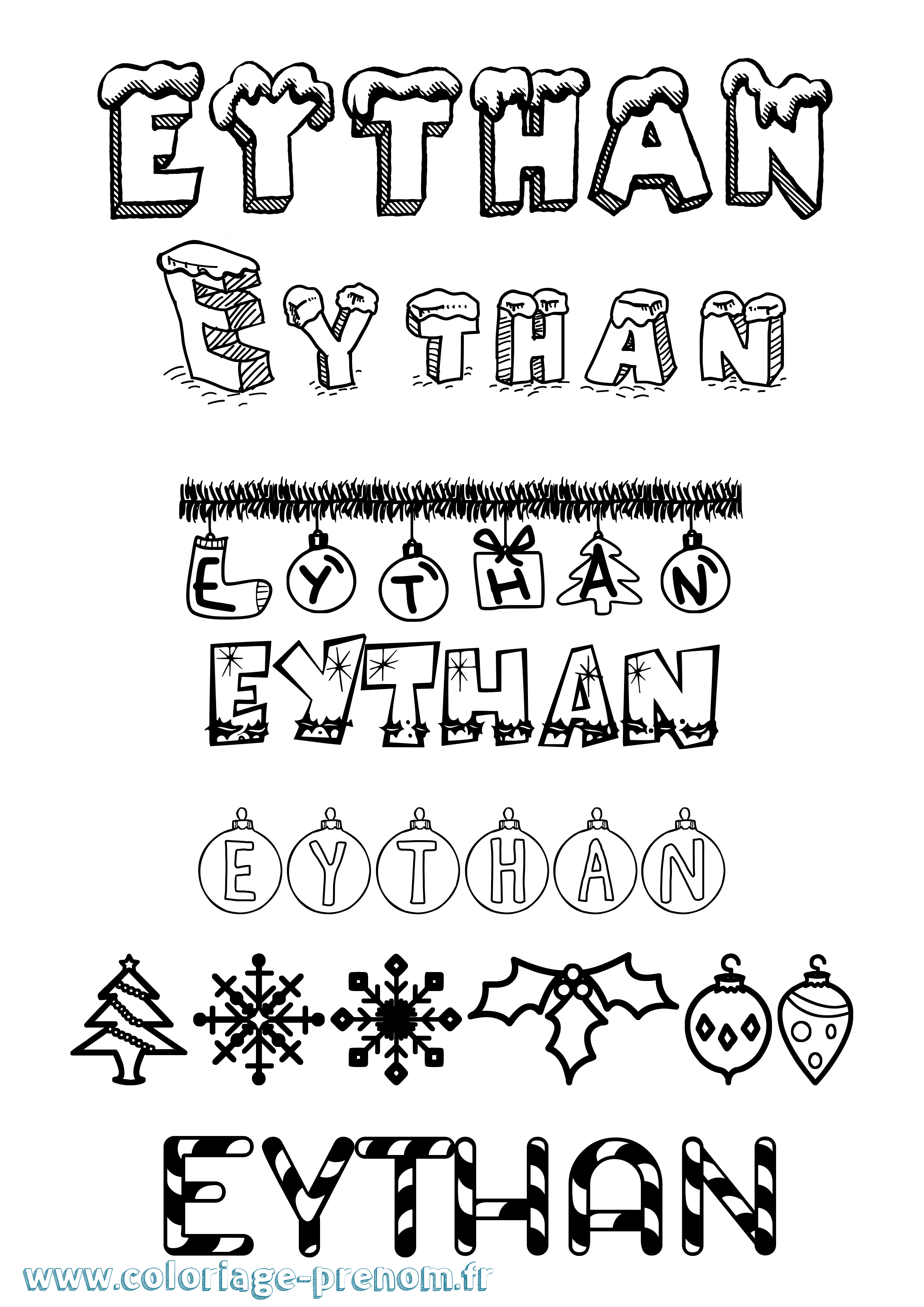 Coloriage Eythan Noël Coloriage prénom Eythan Noël