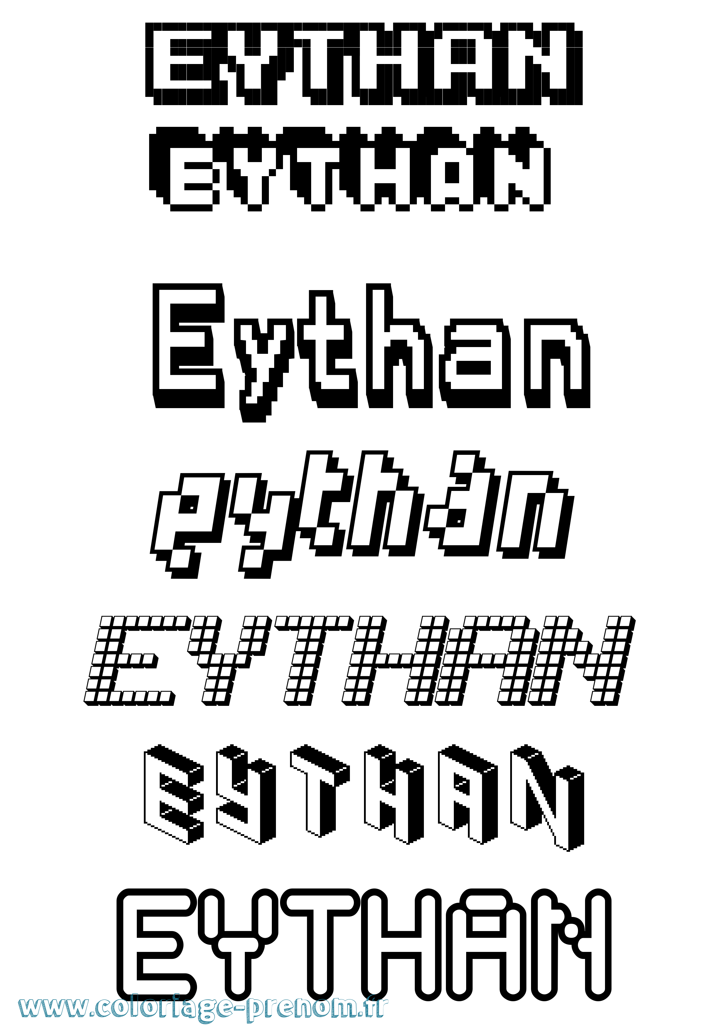 Coloriage prénom Eythan Pixel