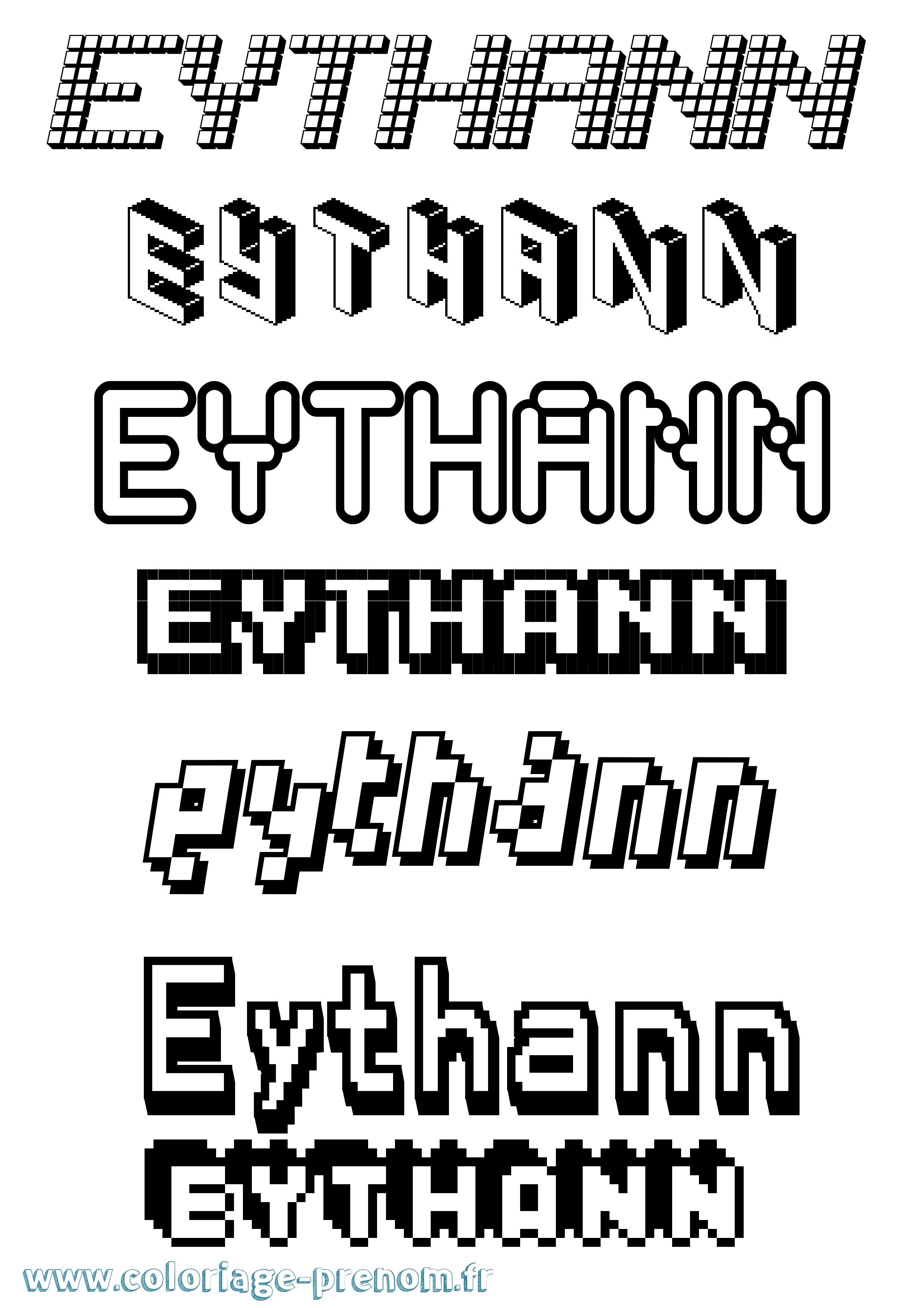 Coloriage prénom Eythann Pixel