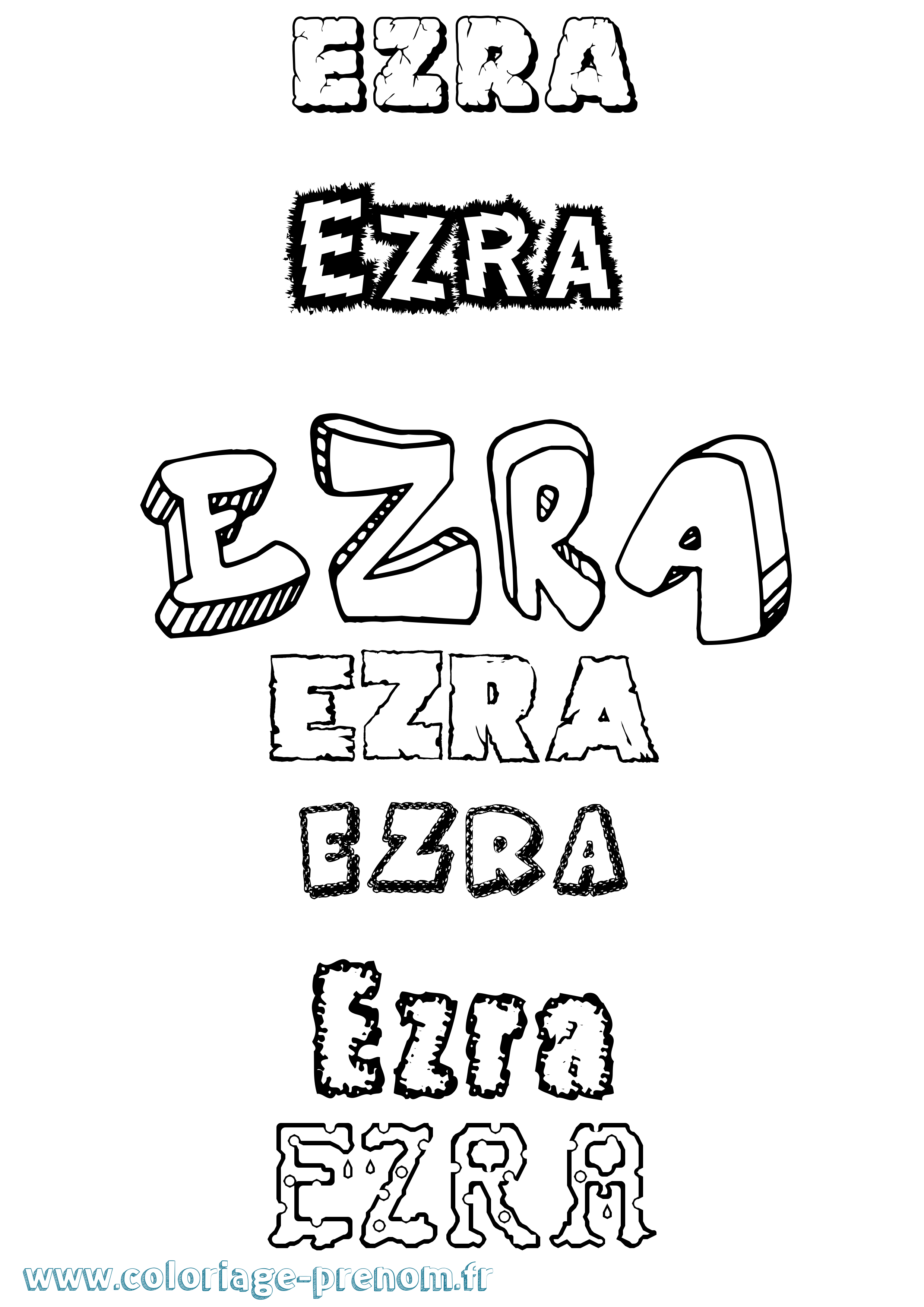 Coloriage prénom Ezra Destructuré