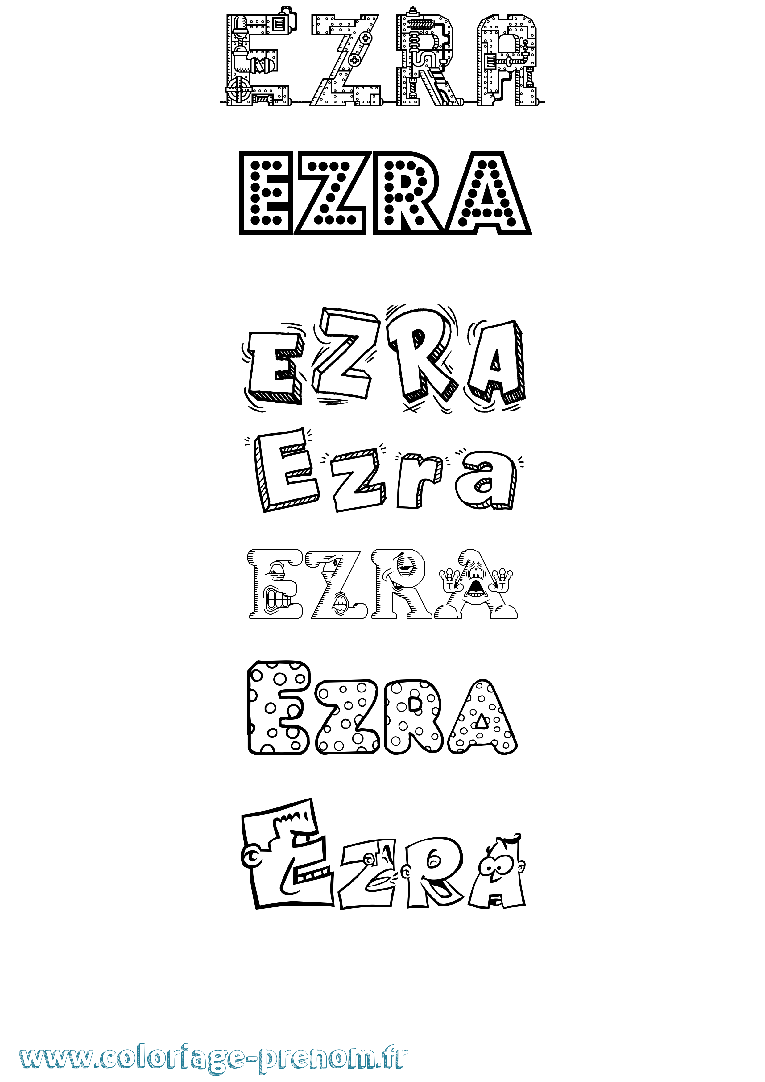 Coloriage prénom Ezra Fun