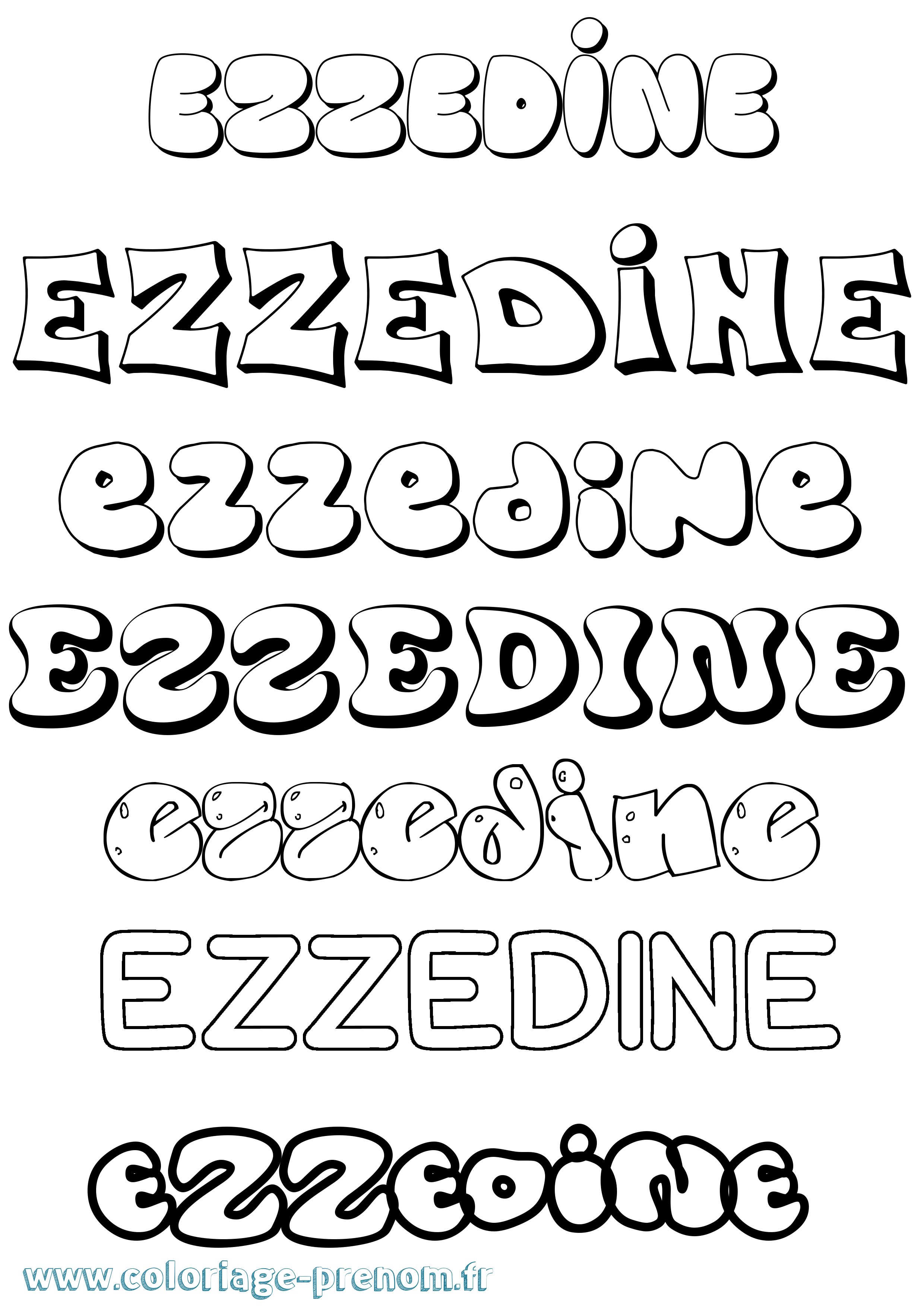 Coloriage prénom Ezzedine Bubble